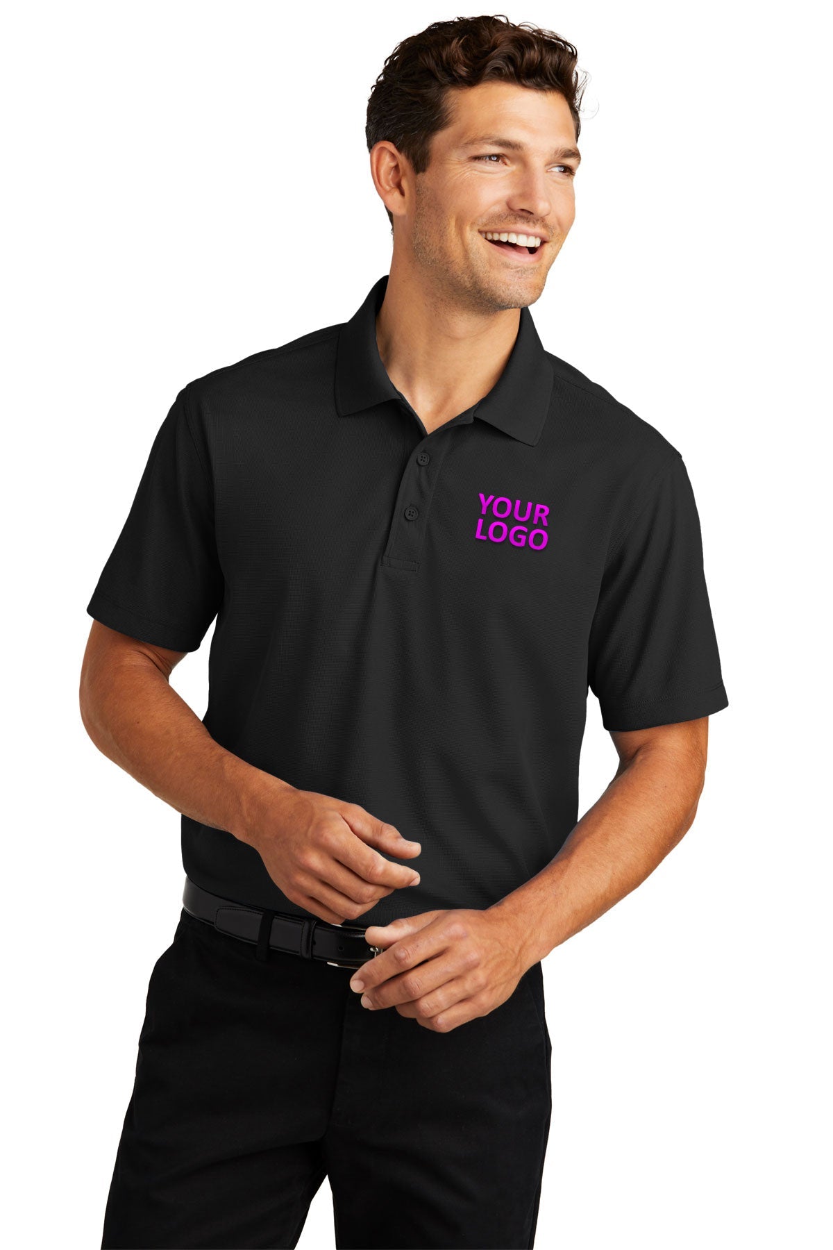 port authority black k572 custom made polo shirts with logo