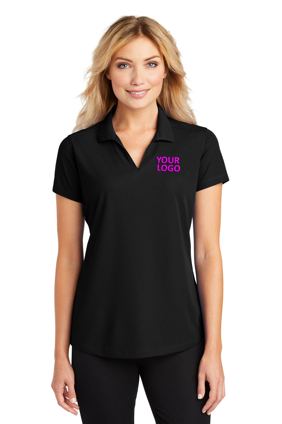 port authority black l572 custom logo polo shirts embroidered