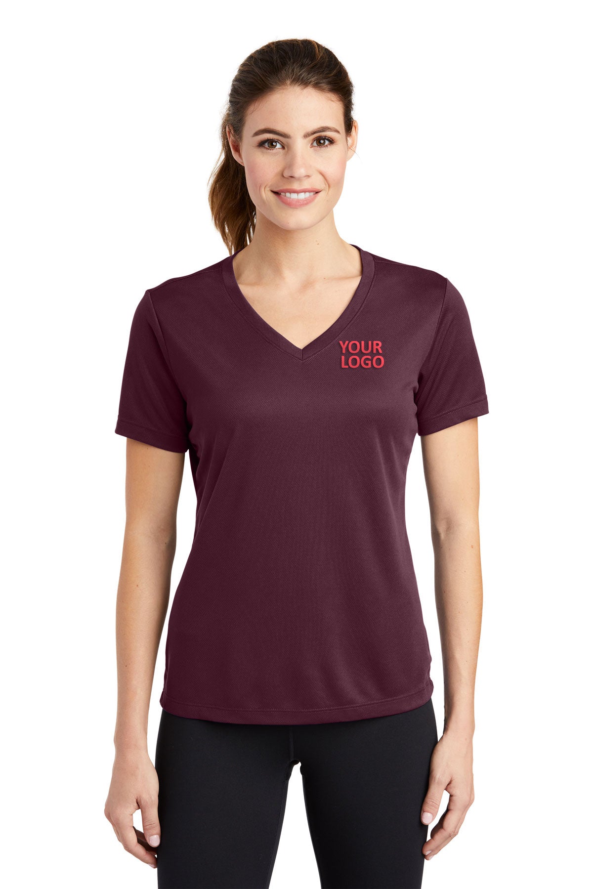 Sport-Tek Ladies PosiCharge Branded RacerMesh V-Neck Tee's, Maroon