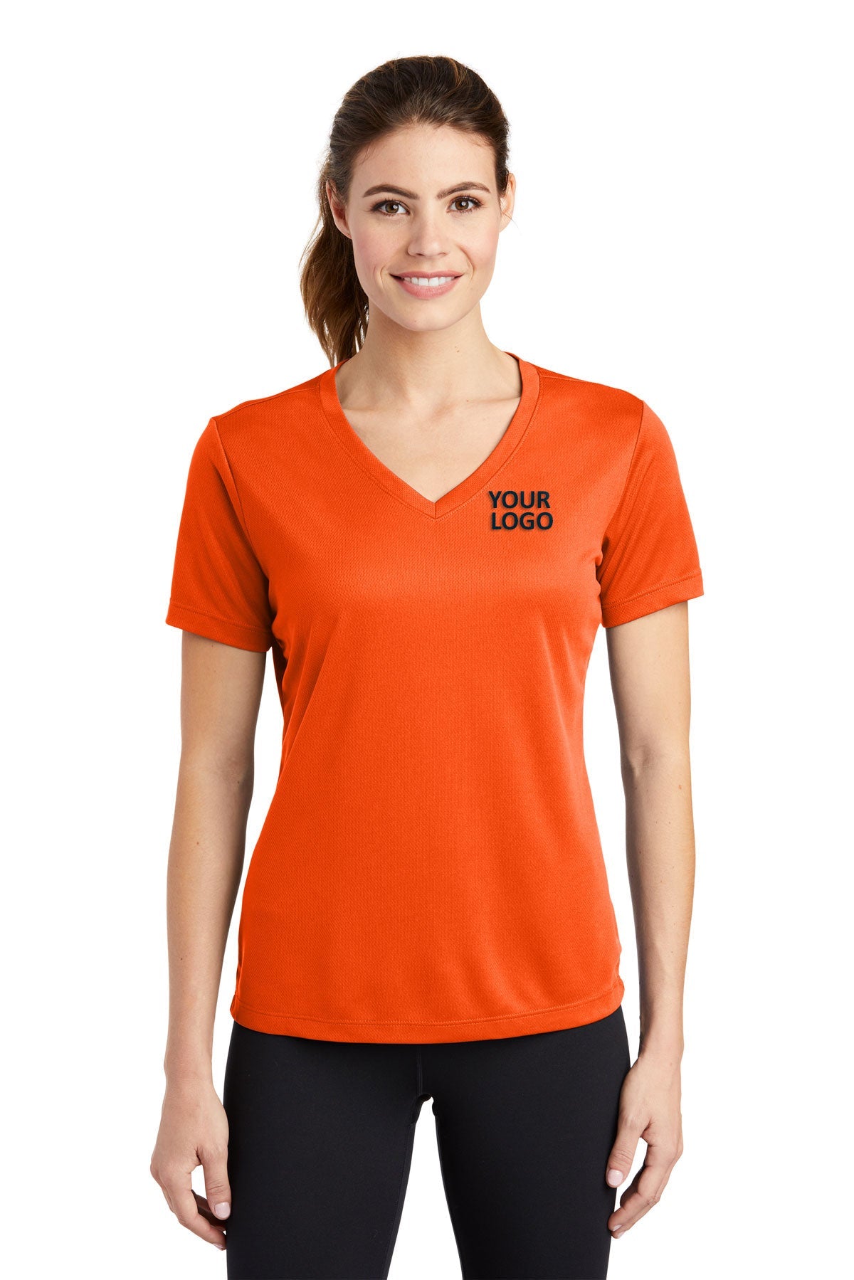 Sport-Tek Ladies PosiCharge Customized RacerMesh V-Neck Tee's, Neon Orange