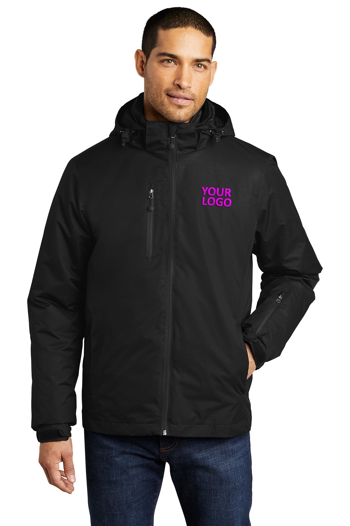 port authority black/ black j332 jackets with company logo