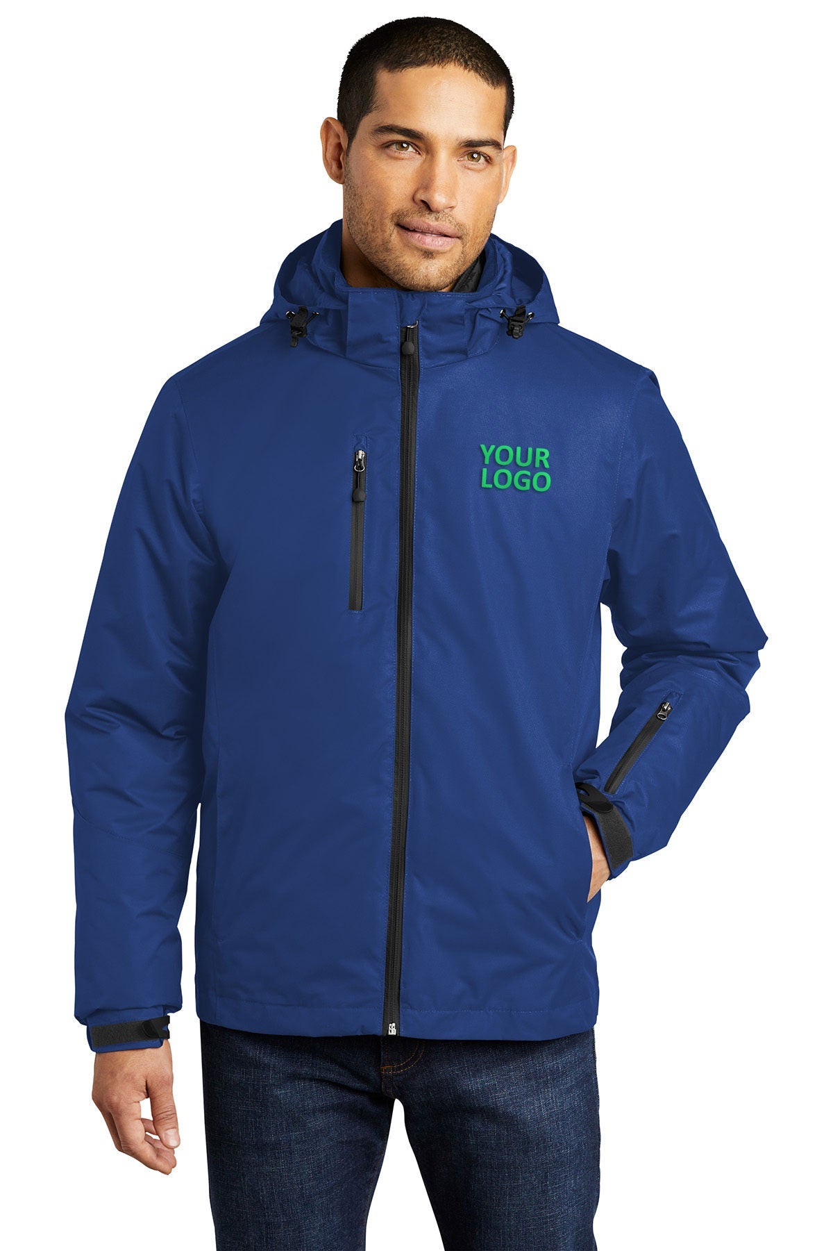 port authority night sky blue/ black j332 jackets with company logo