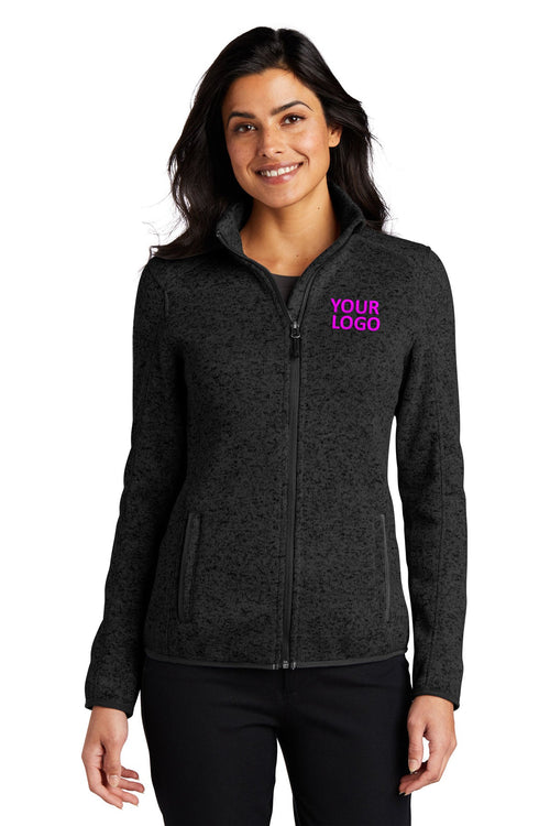 Port Authority Sweater Fleece Customized Jackets, Black Heather