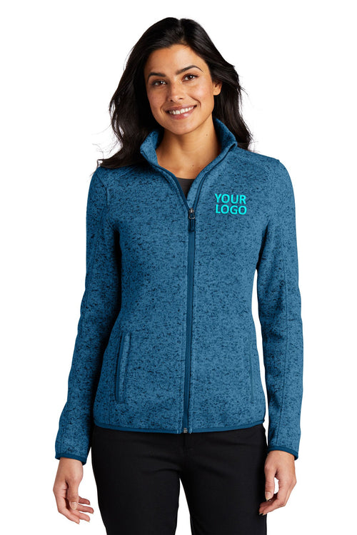 Port Authority Sweater Fleece Customized Jackets, Medium Blue Heather