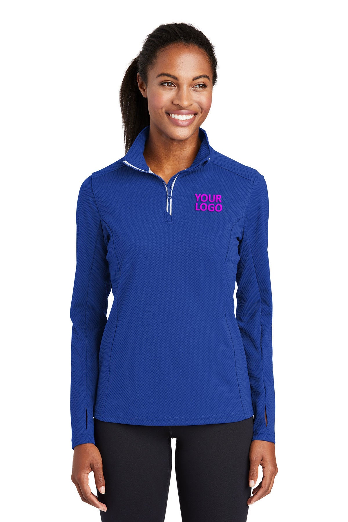 Sport-Tek Ladies Sport-Wick Textured Customized 1/4-Zip Pullovers, True Royal
