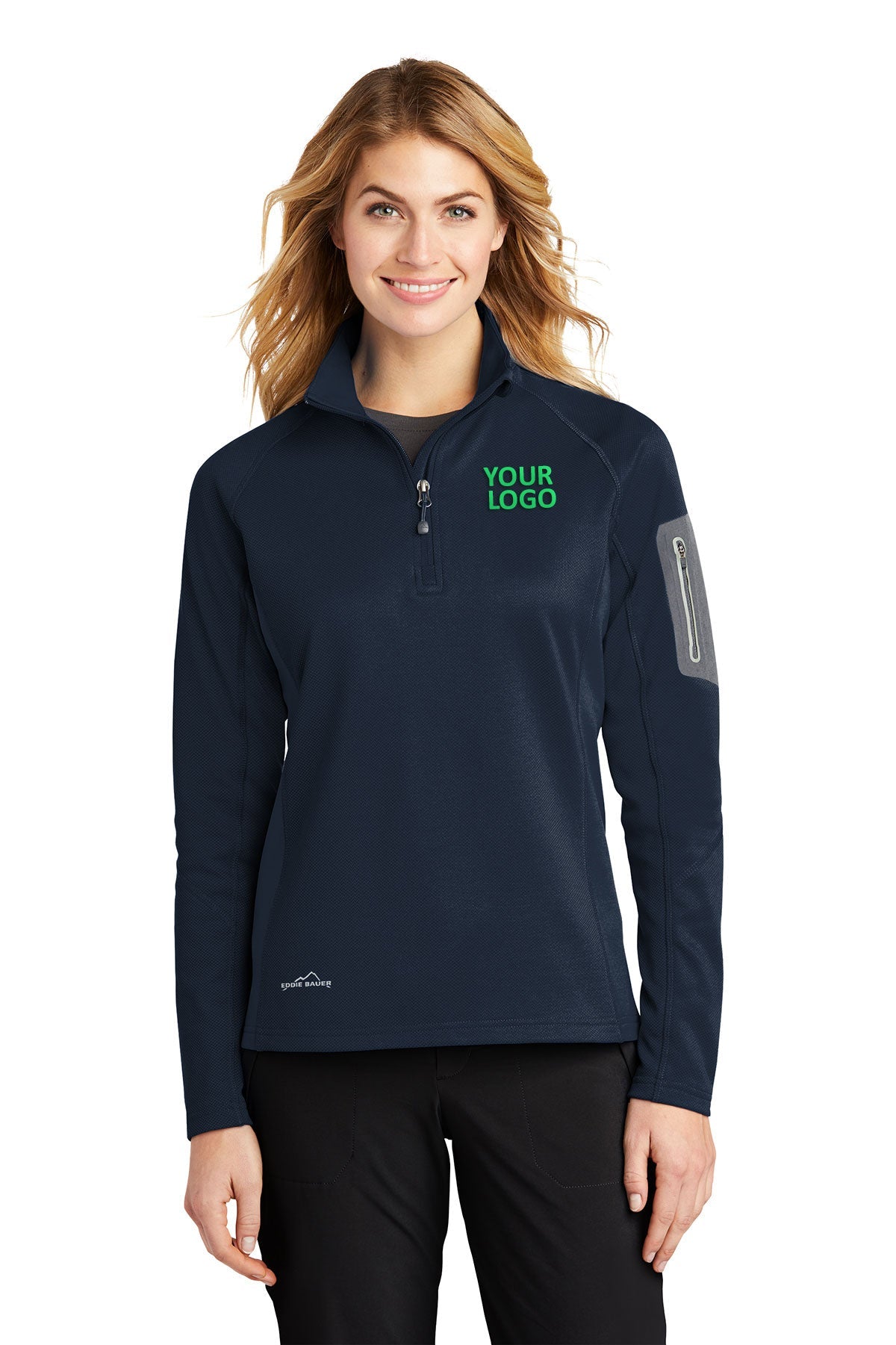 Eddie Bauer Ladies Branded Half-Zip Performance Fleece, River Blue