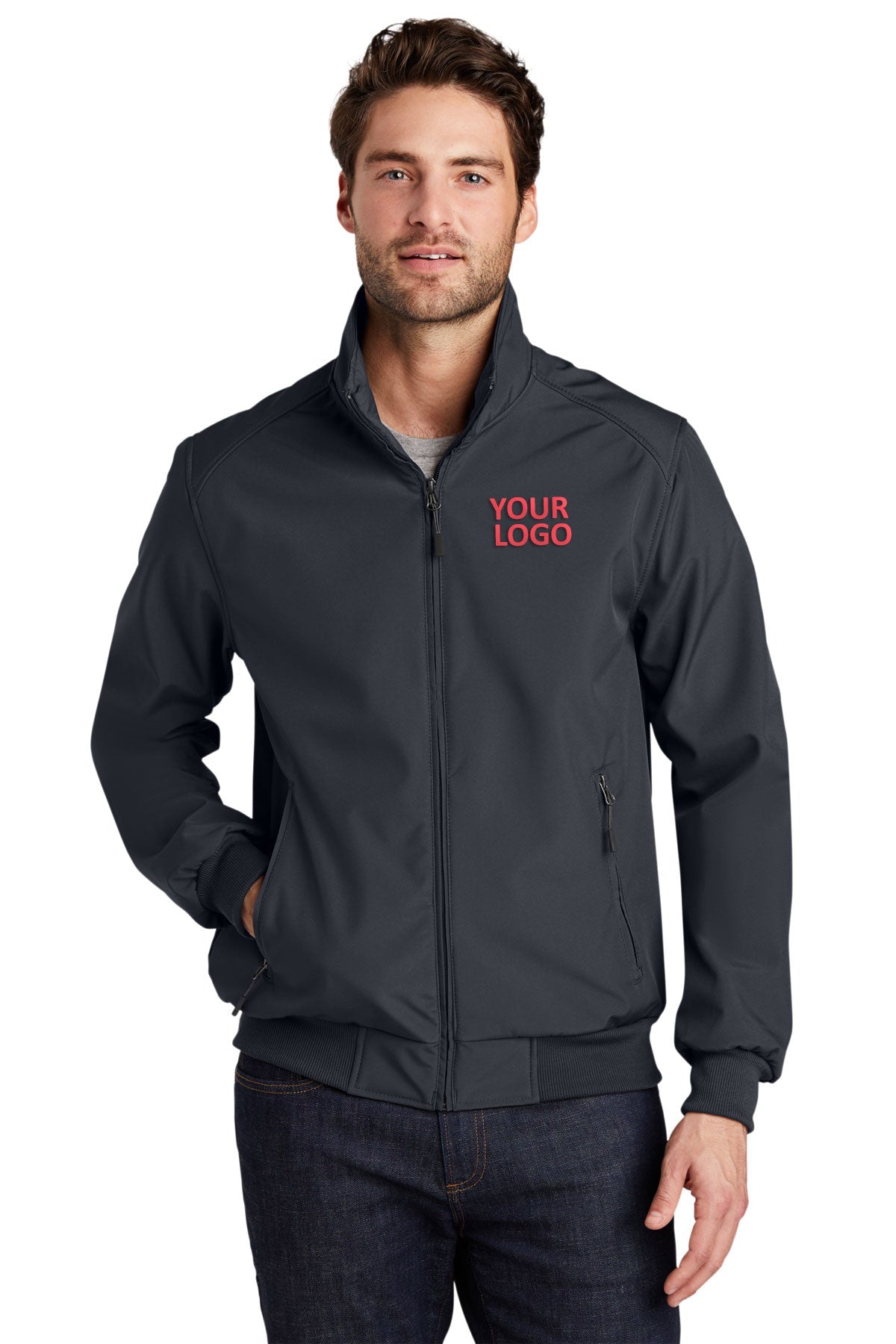 port authority battleship grey j337 jacket company logo