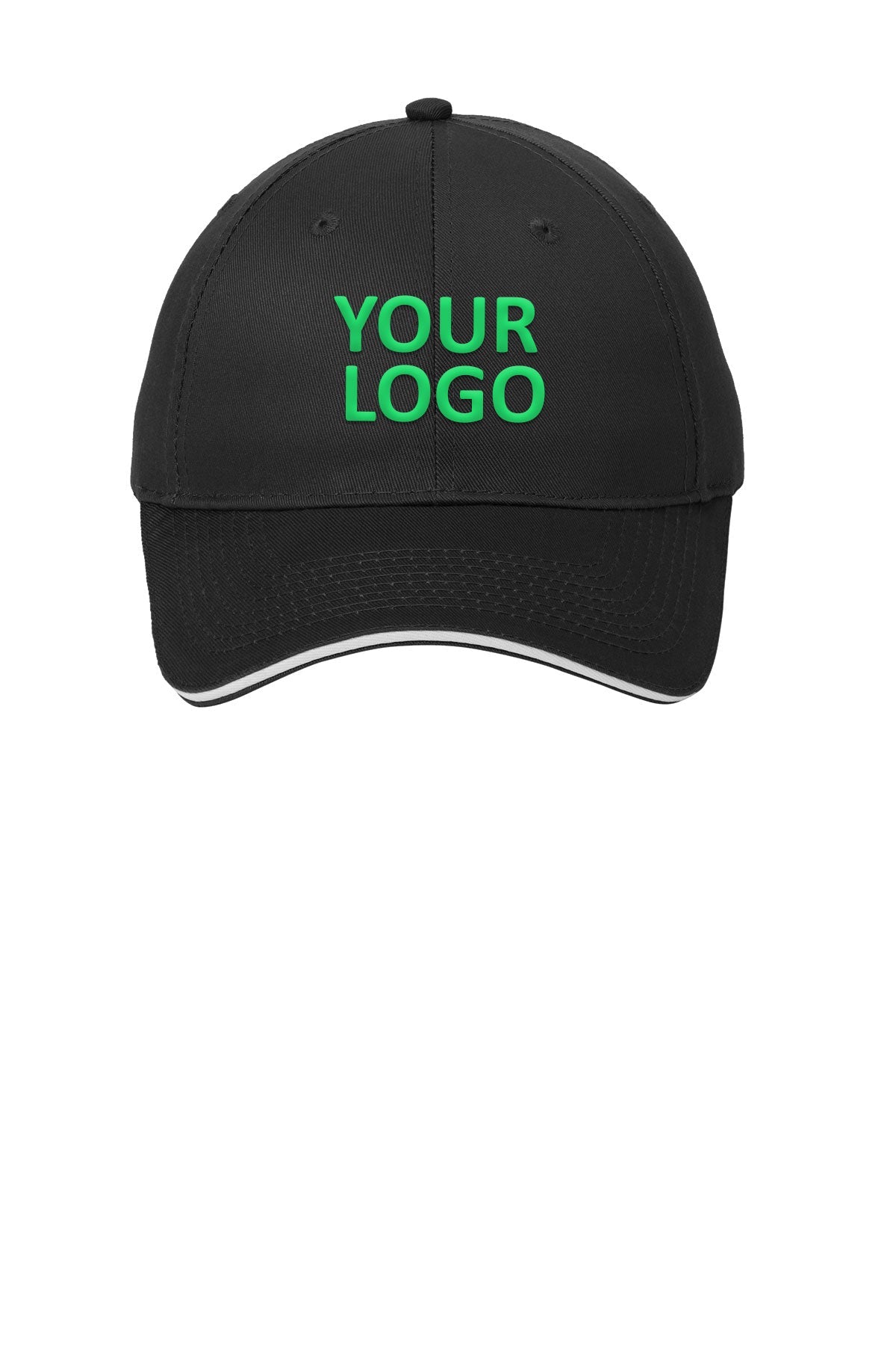 Port Authority Sandwich Bill Branded Caps, Black/ White
