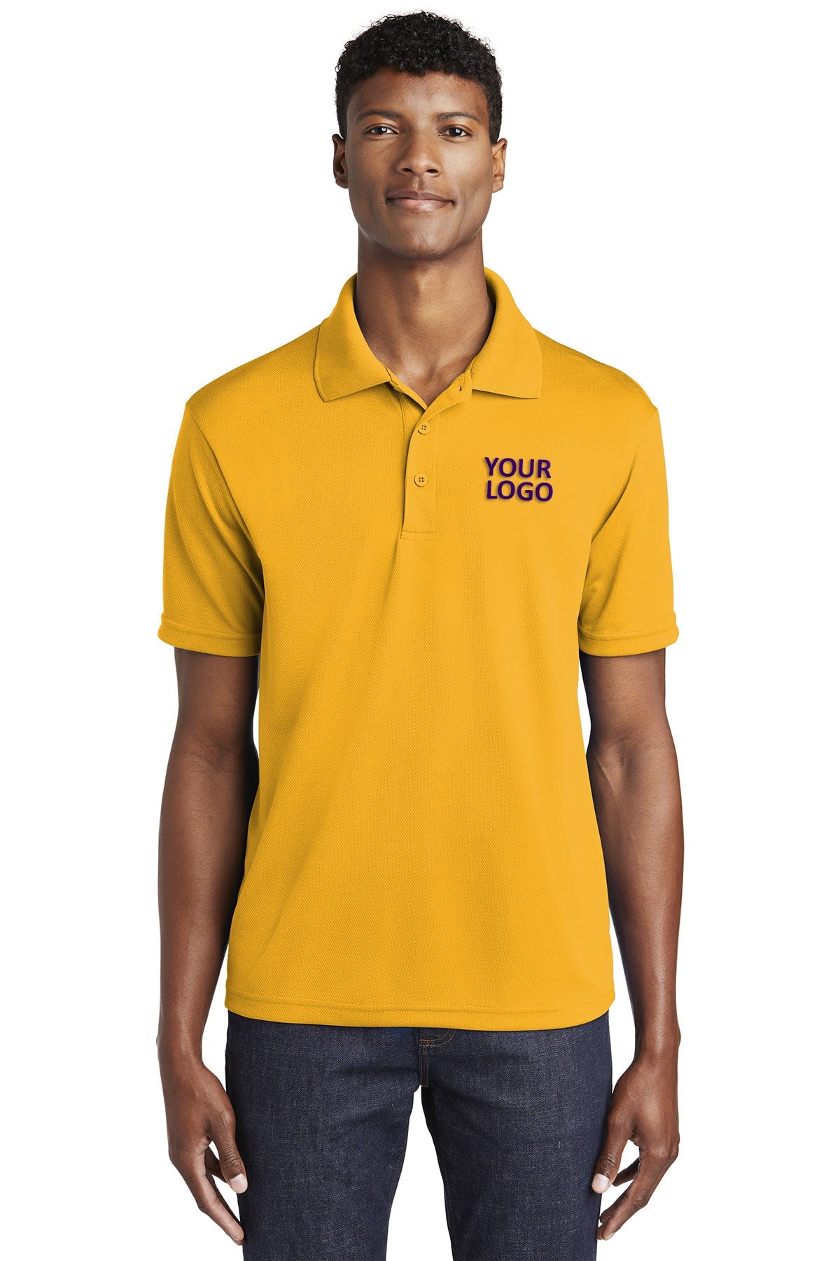 Sport-Tek Gold ST640 custom polos with logo