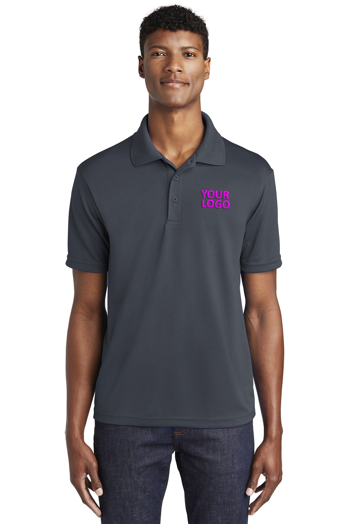 Sport-Tek Graphite Grey ST640 custom polos with logo
