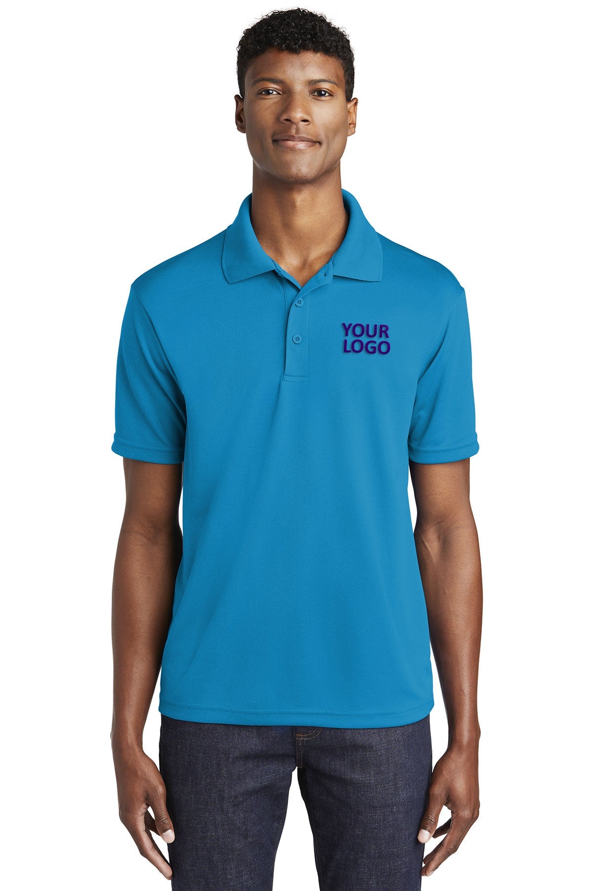 Sport-Tek Pond Blue ST640 custom polos with logo