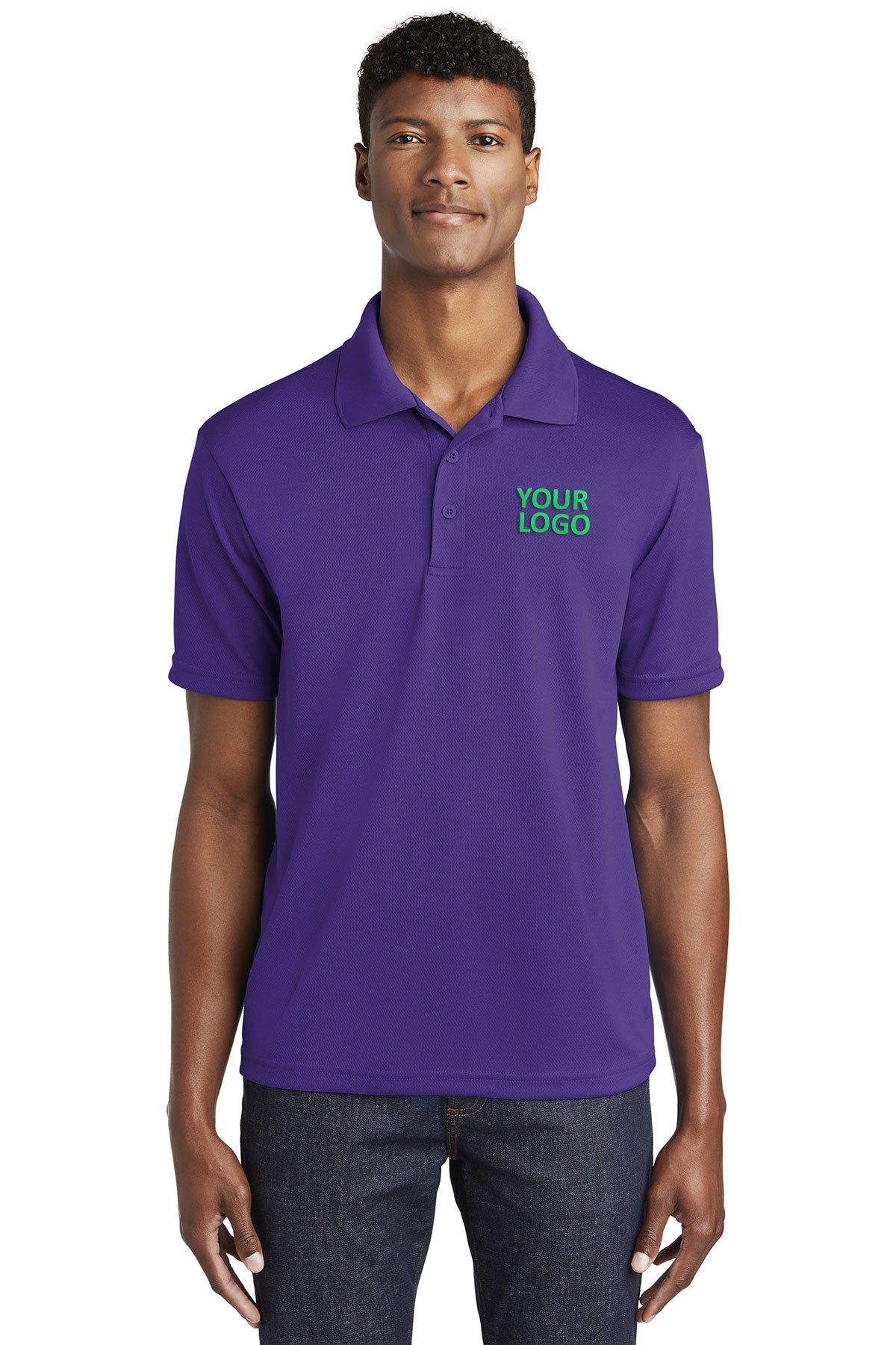 Sport-Tek Purple ST640 custom polos with logo