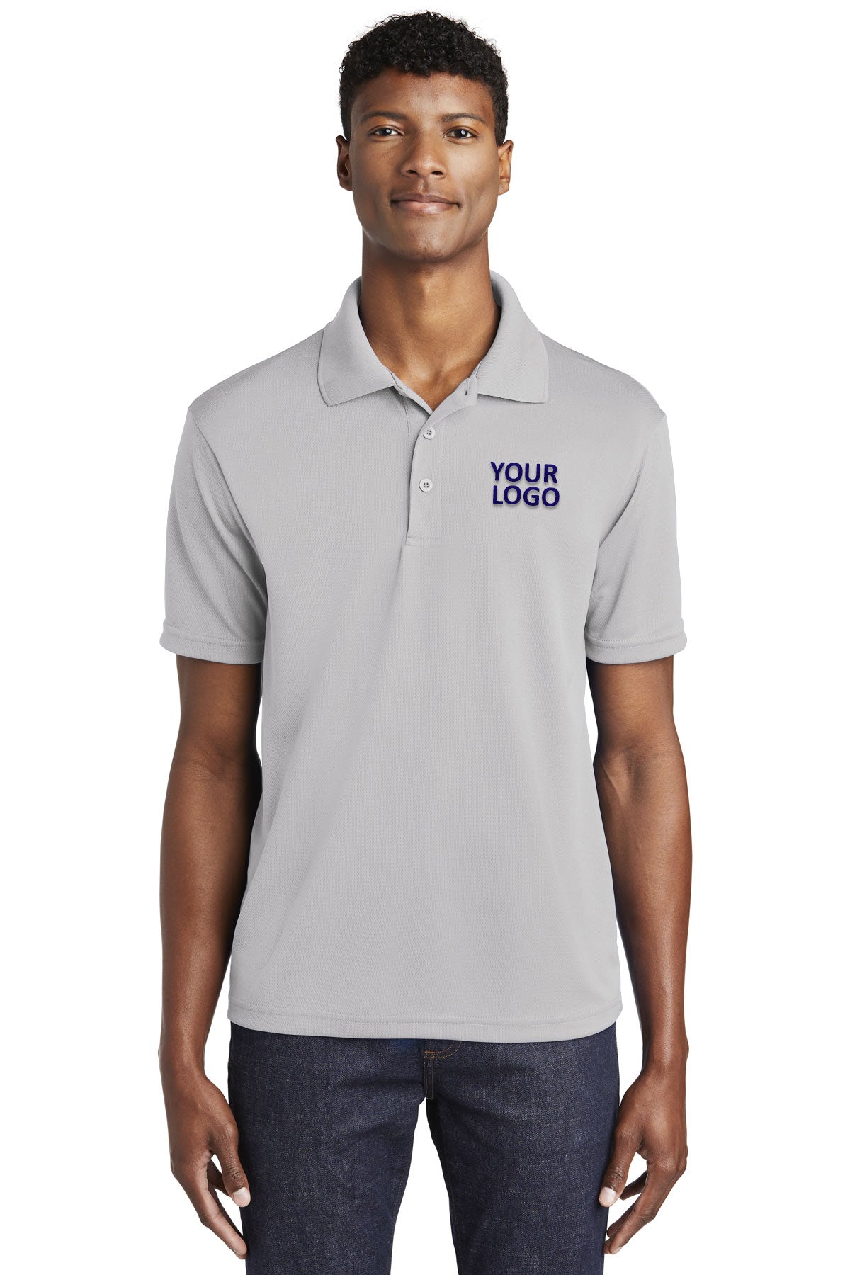 Sport-Tek Silver ST640 custom polos with logo