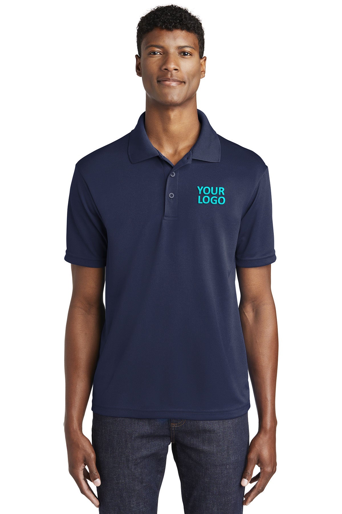Sport-Tek True Navy ST640 custom polos with logo