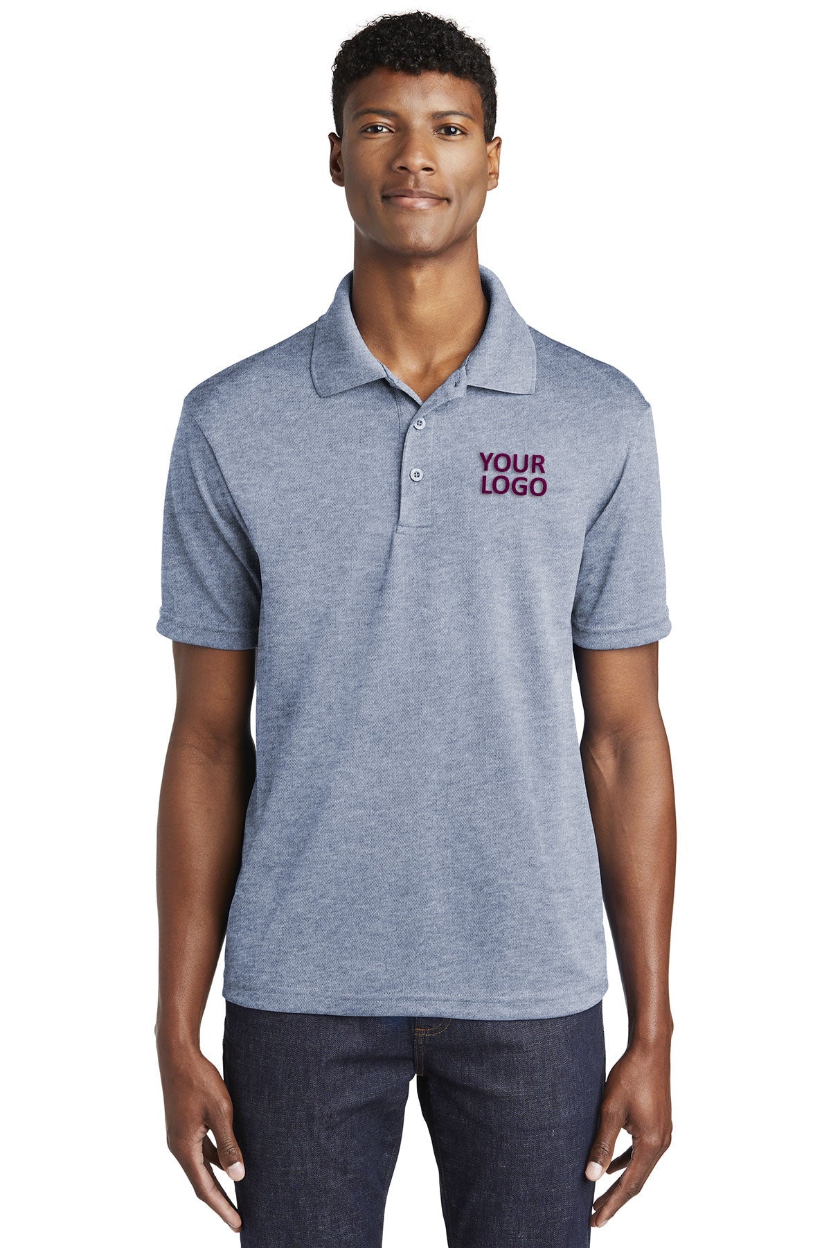 Sport-Tek True Navy Heather ST640 polo shirts company logo