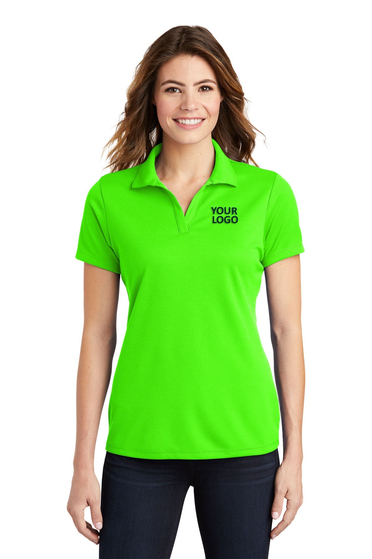 Sport-Tek Ladies PosiCharge Branded RacerMesh Polos, Neon Green