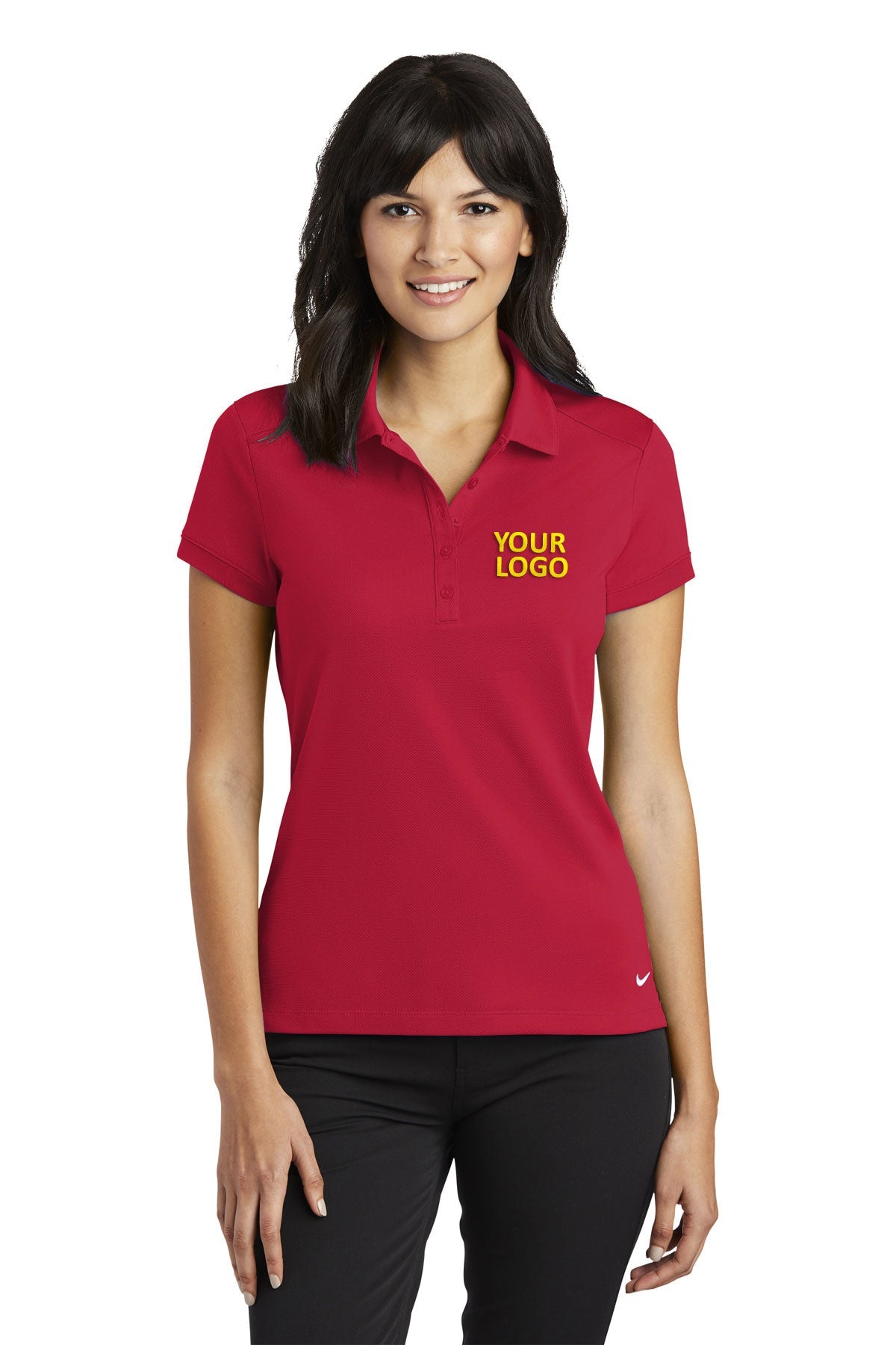 Nike Ladies Dri-FIT Icon Pique Modern Fit Custom Polos, Gym Red