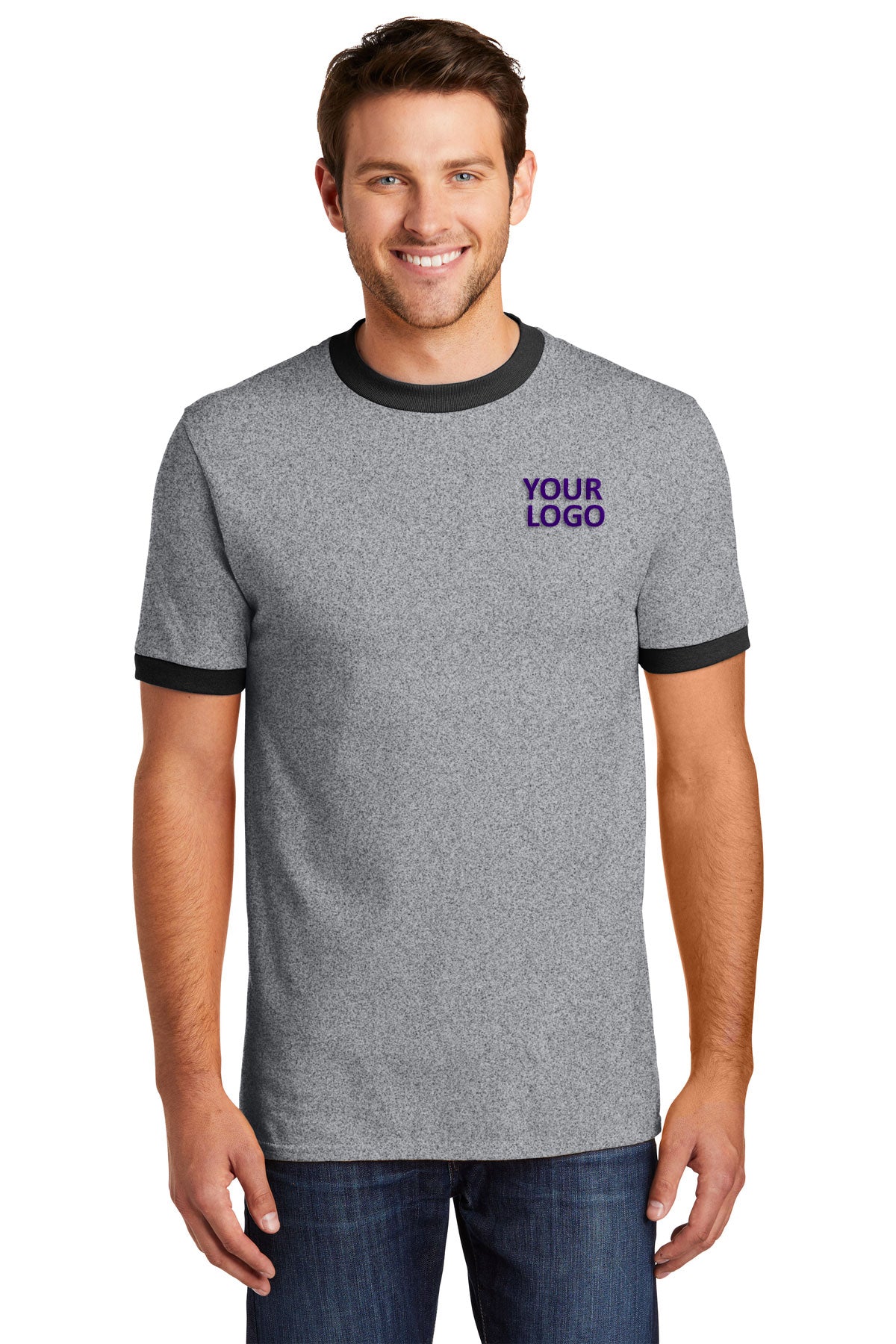 Port & Company Core Cotton Custom Ringer Tee's, Athletic Heather/ Jet Black [Shelter of Flint]