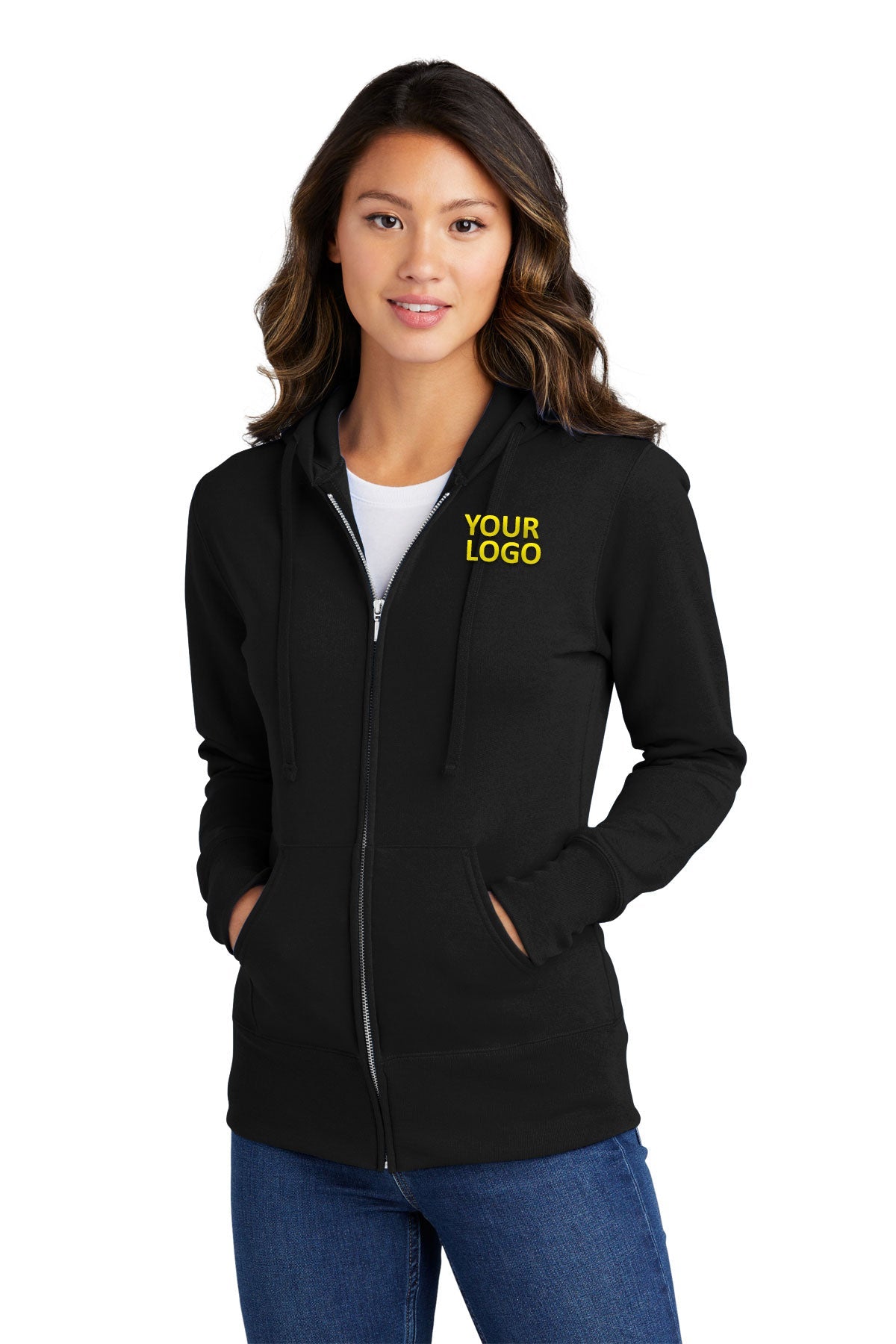 Port & Company Ladies Core Fleece Customized Zip Hoodies, Jet Black [Mosaic Animal Emergency and Specialty]