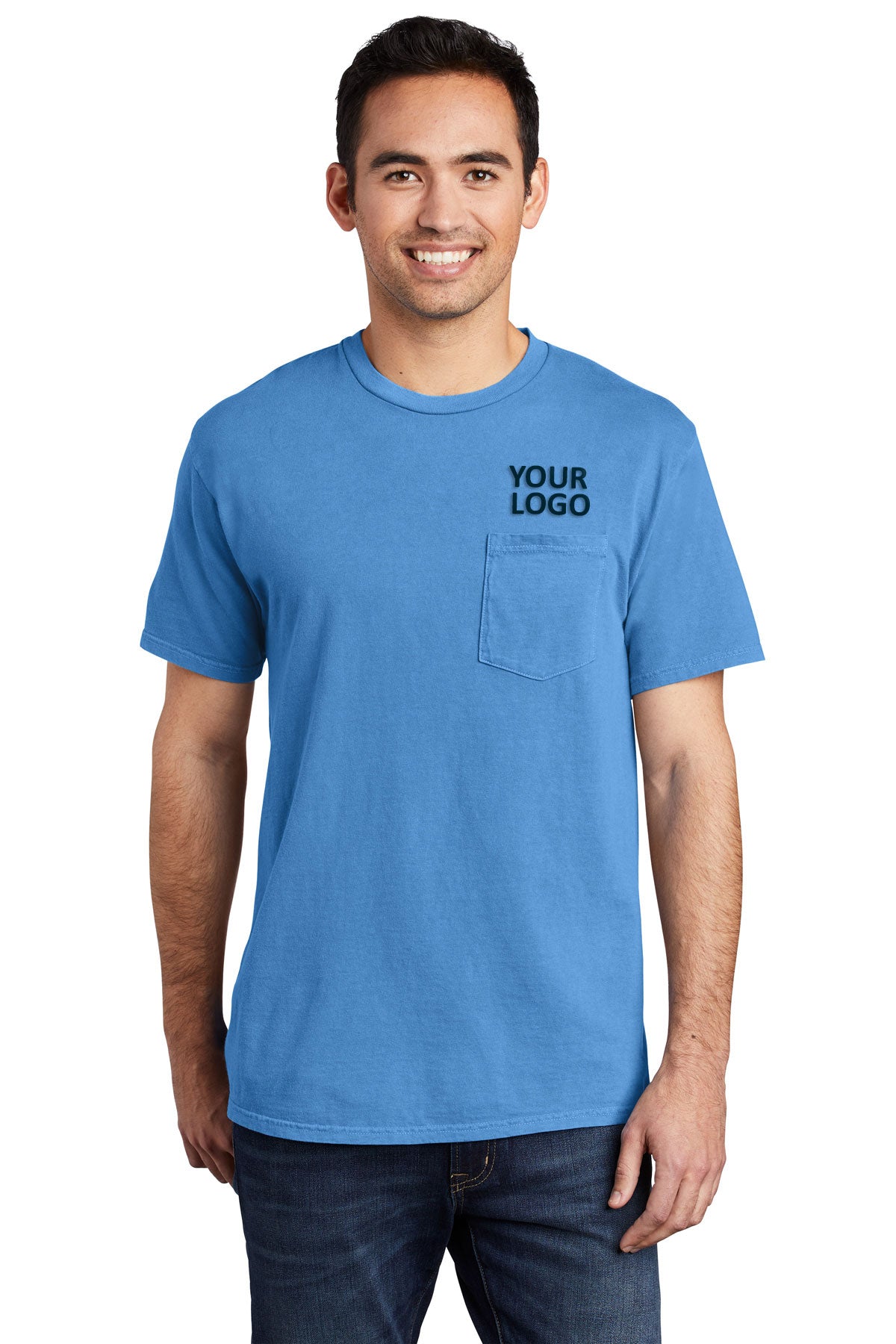 Port & Company Pigment-Dyed Pocket Branded Tee's, Blue Moon