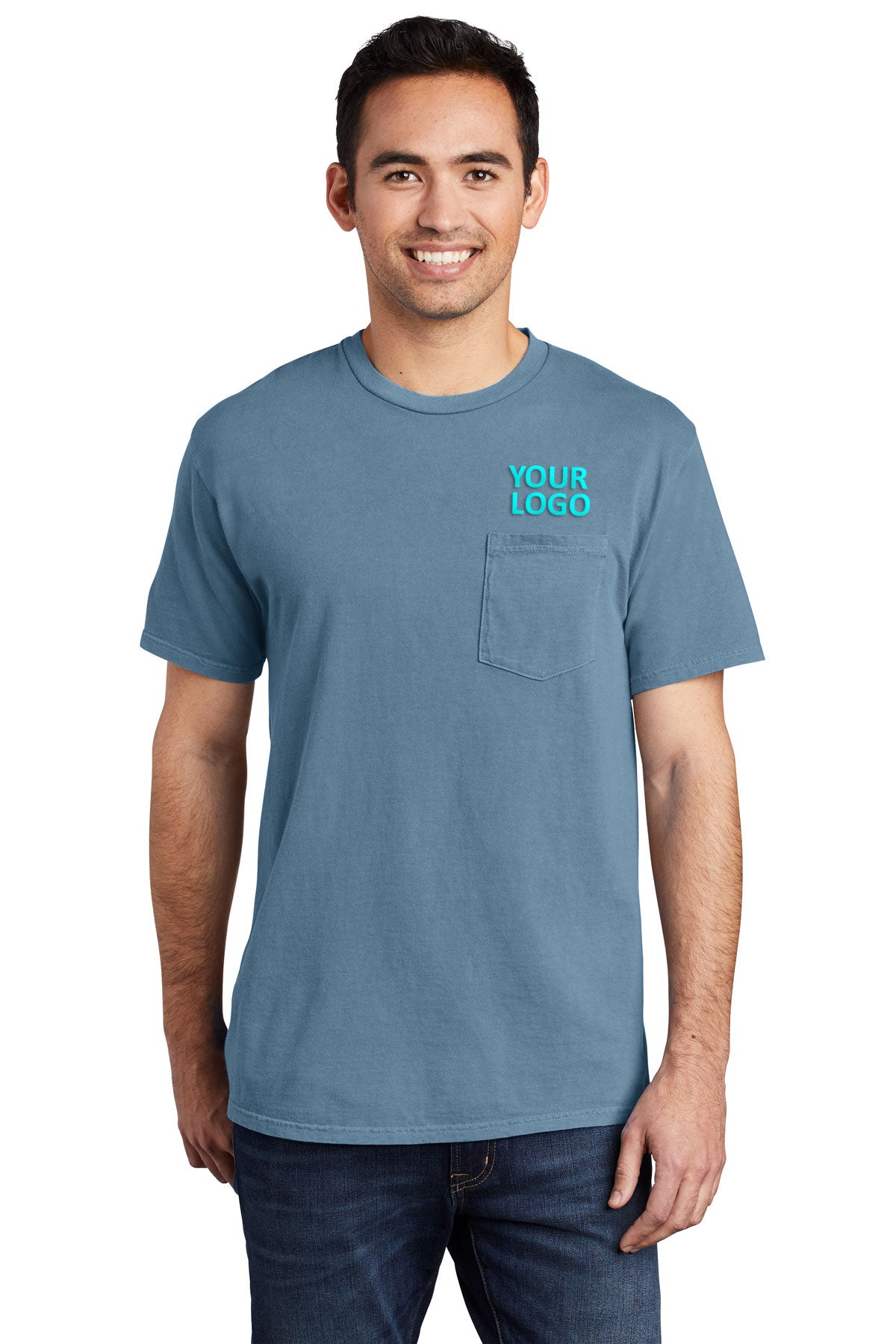 Port & Company Pigment-Dyed Pocket Customized Tee's, Mist