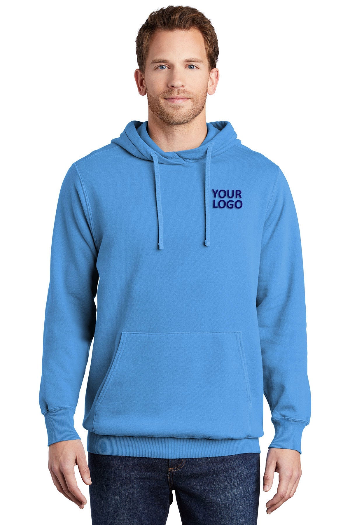 Port & Company Pigment Dyed Branded Hoodies, Blue Moon