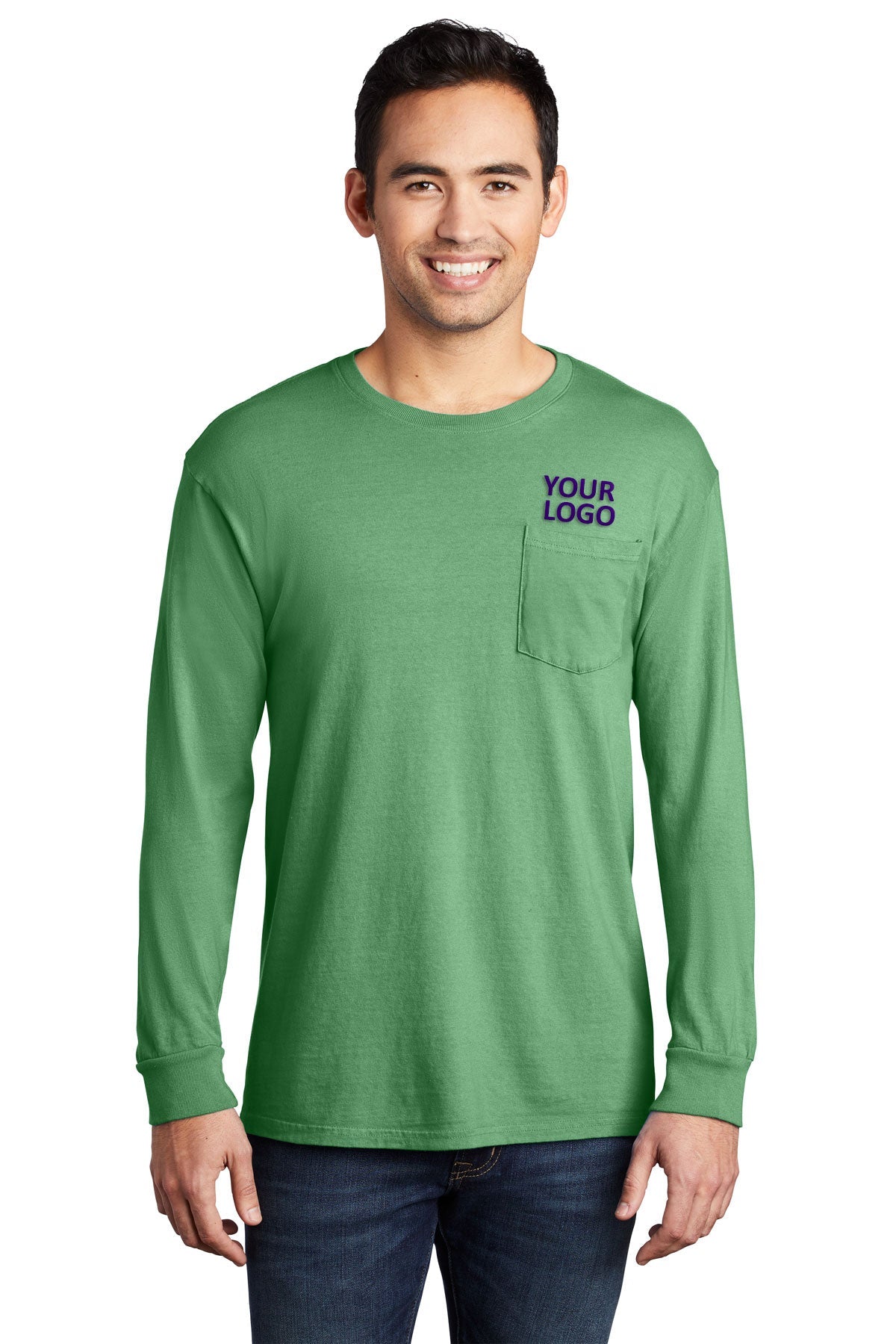 Port & Company Pigment-Dyed Custom Long Sleeve Pocket Tee's, Safari