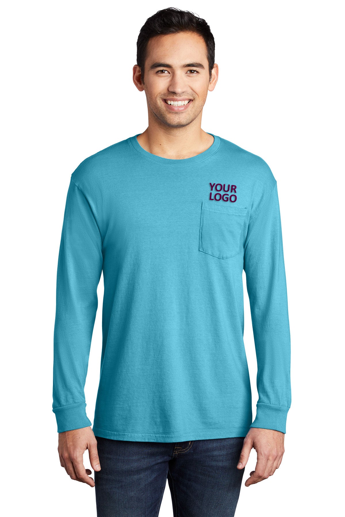 Port & Company Pigment-Dyed Custom Long Sleeve Pocket Tee's, Tidal Wave