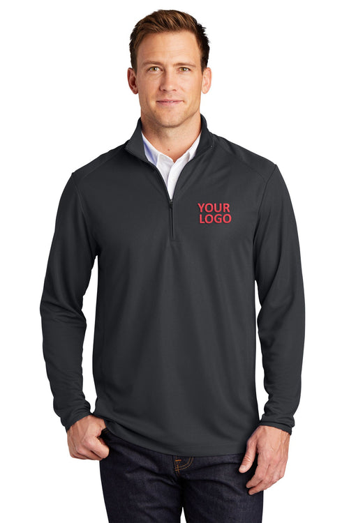 Port Authority Ladies Pinpoint Mesh Branded 1/2-Zip, Battleship Grey