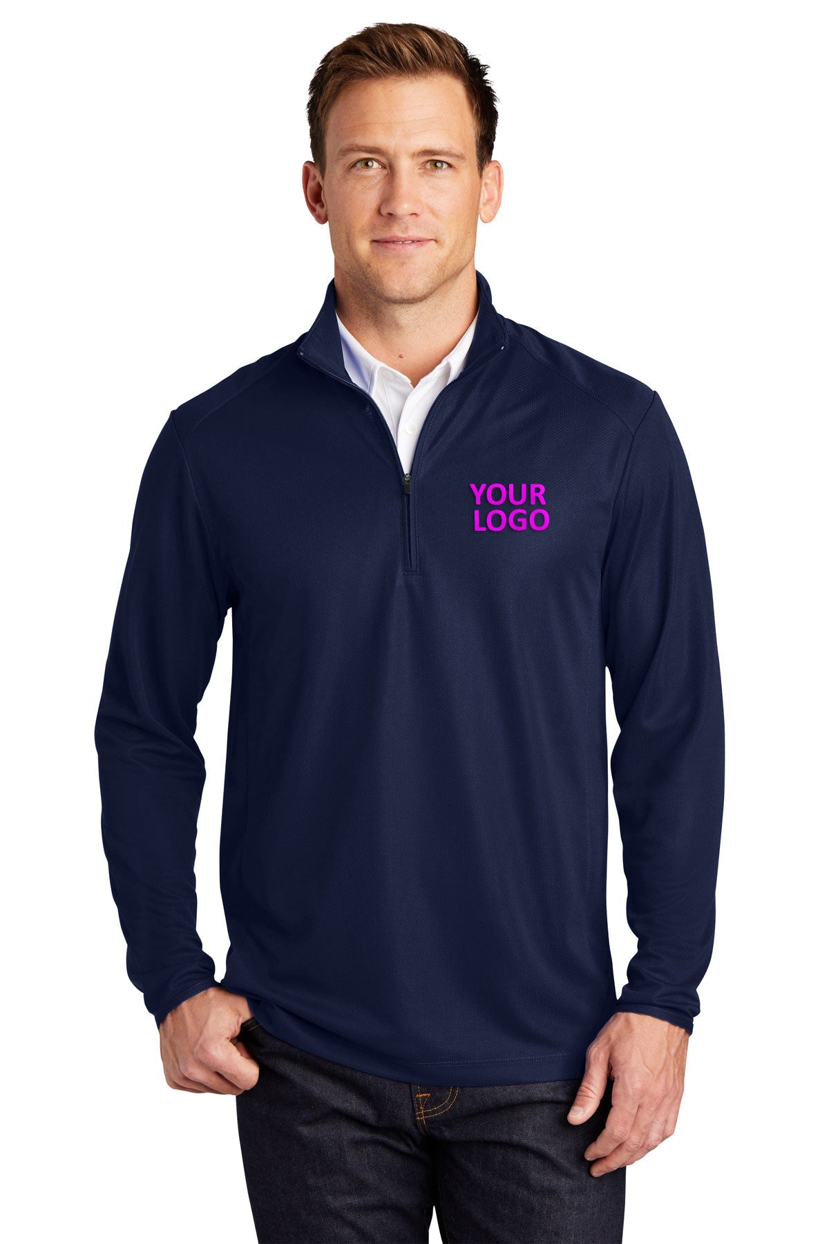 Port Authority Pinpoint Mesh Branded 1/2-Zip, True Navy