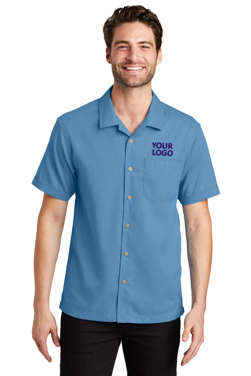 Port Authority Ladies Textured Customized Camp Shirts, Celadon