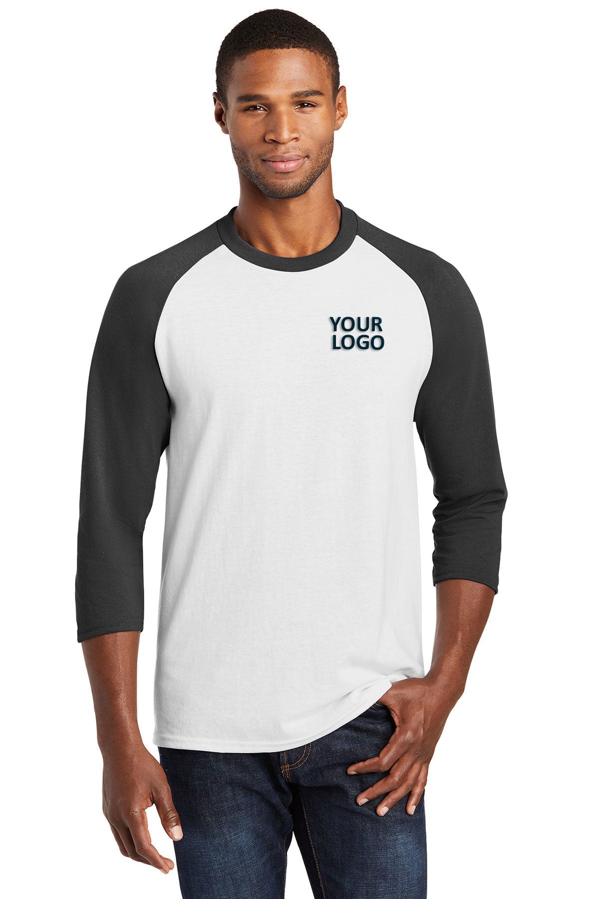Port & Company Core Blend Custom 3/4-Sleeve Raglan Tee's, White/ Jet Black