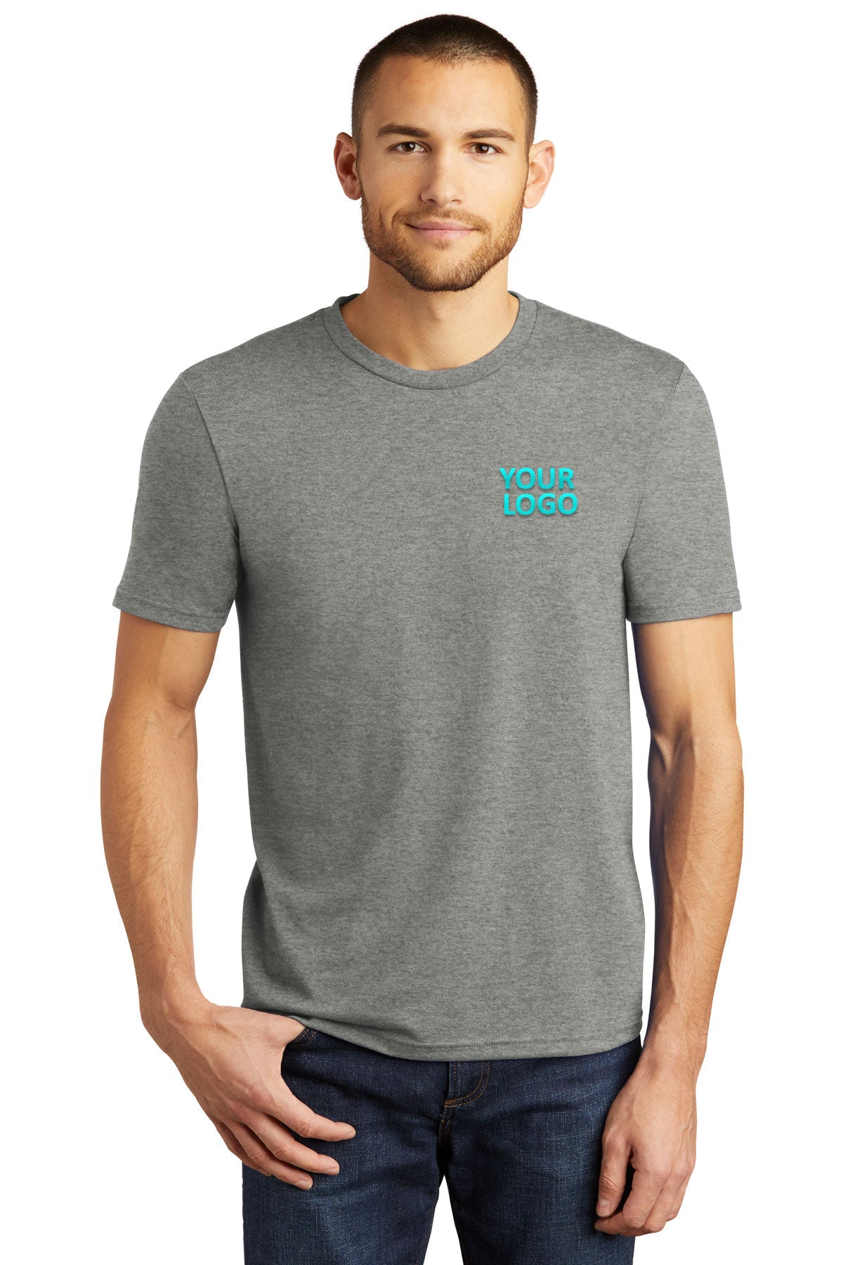 District Made Mens Perfect Tri Crew Tee's, Grey Frost