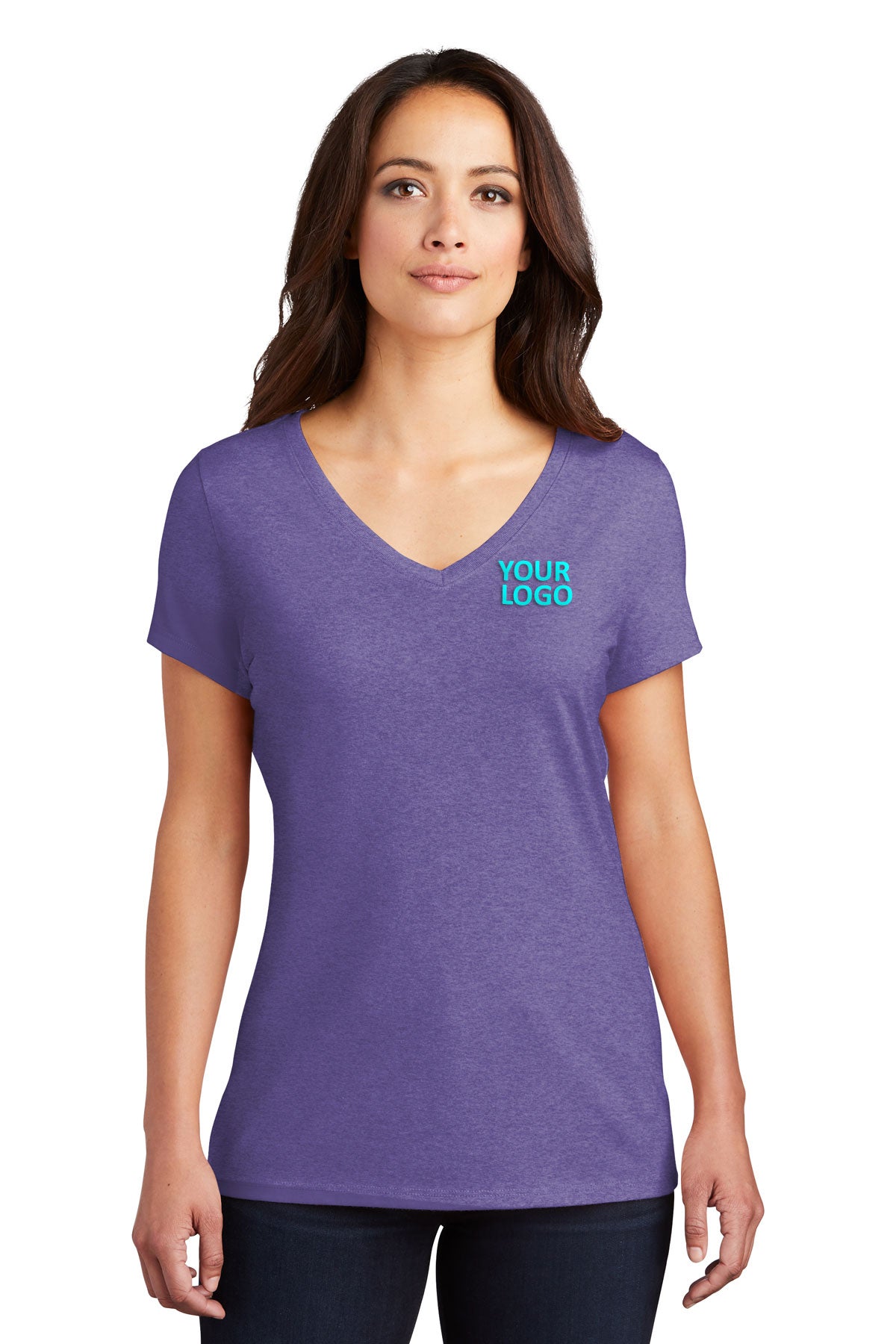 District Made Ladies Perfect Tri V-Neck Tee's, Purple Frost