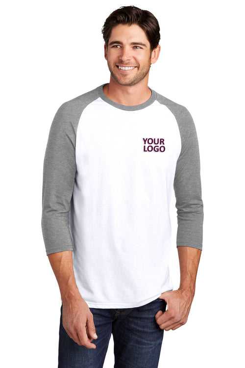 District Made Ladies Perfect Tri 3/4-Sleeves, Grey Frost/ White