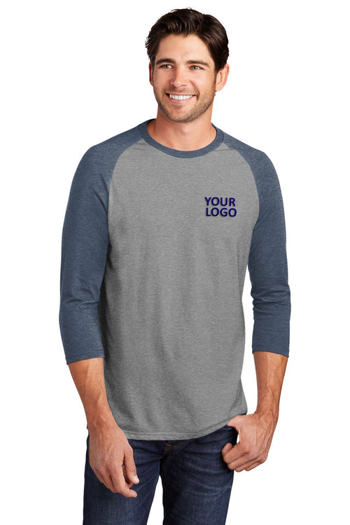 District Made Ladies Perfect Tri 3/4-Sleeves, Navy Frost/ Grey Frost