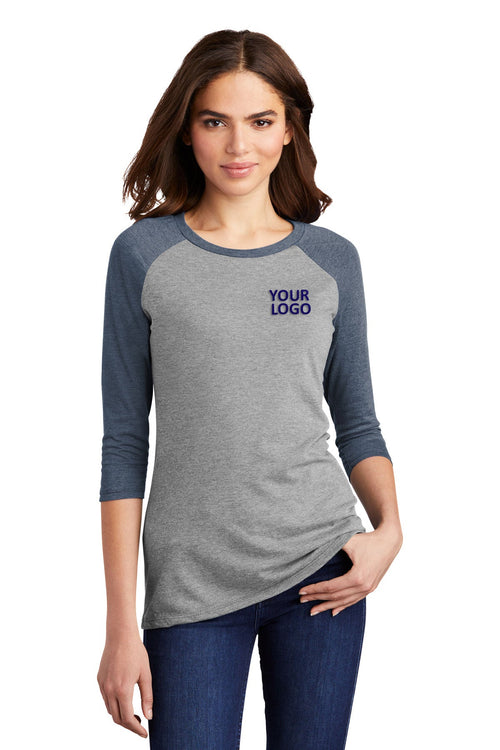 District Made Mens Perfect Tri 3/4-Sleeves, Navy Frost/ Grey Frost