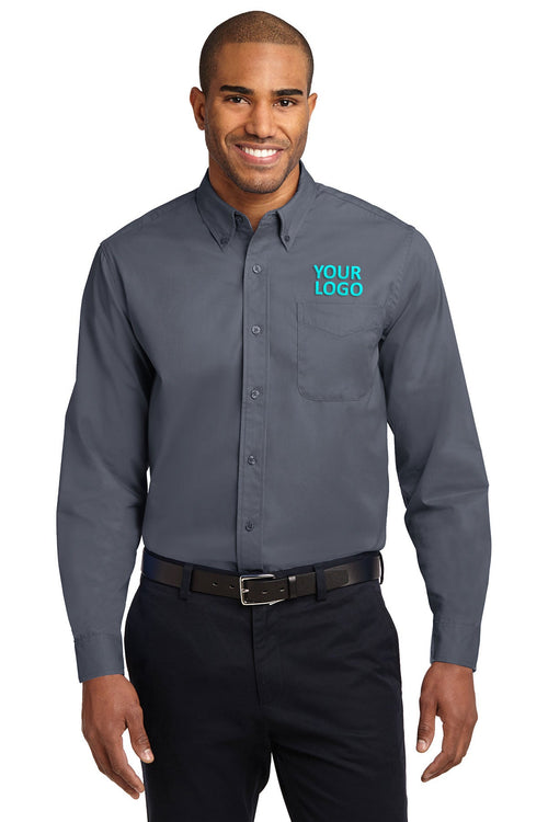 Port Authority Ladies Branded Easy Care Shirts, Light Stone/ Classic Navy