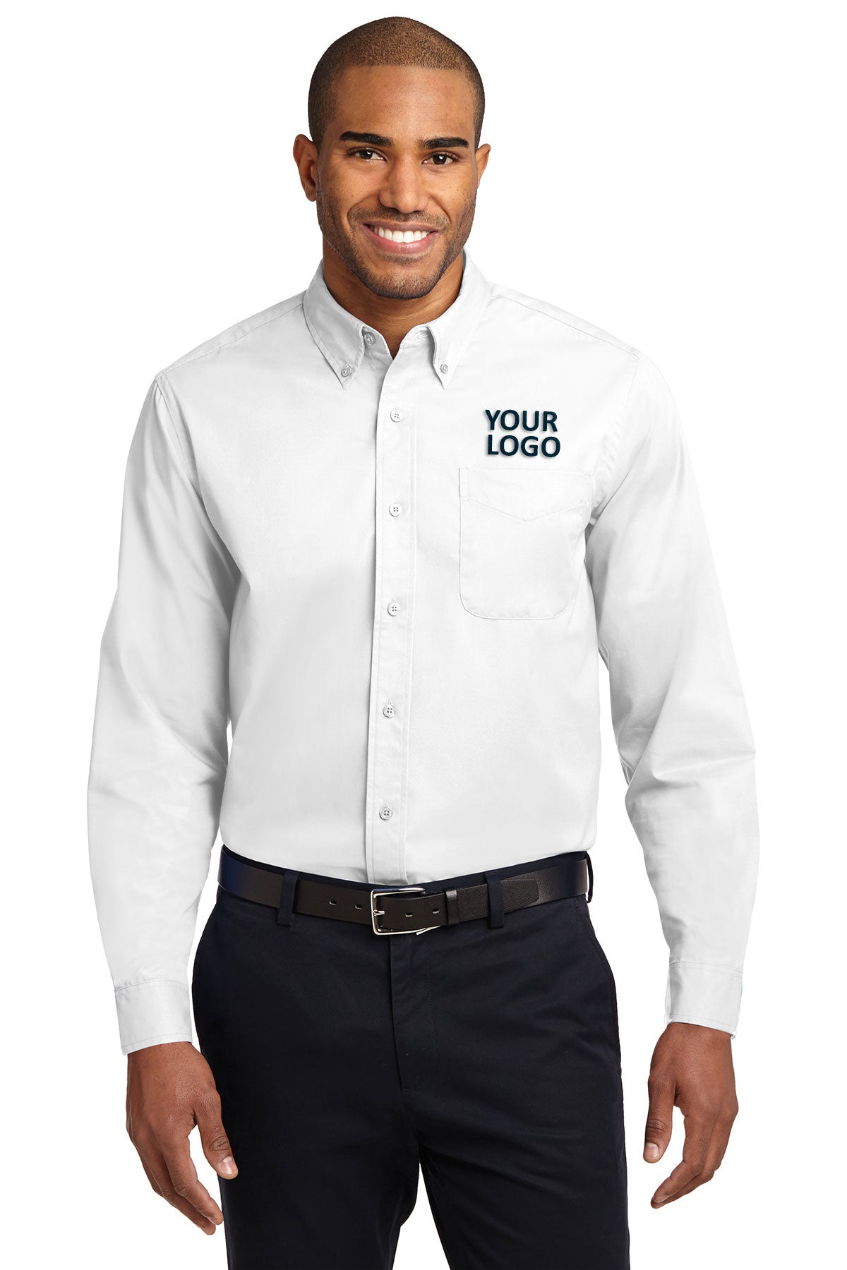 Port Authority White/ Light Stone TLS608 work shirts with logo