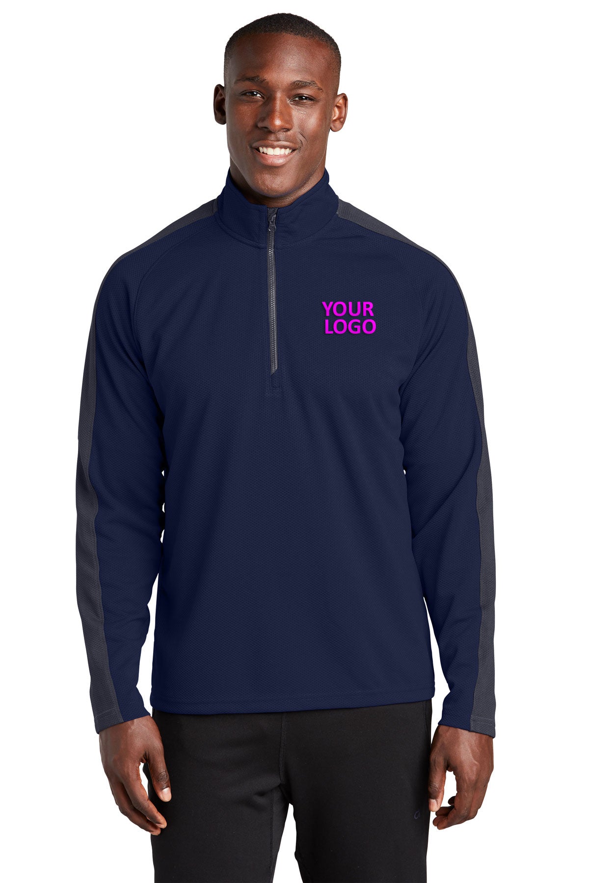 Sport-Tek True Navy/ Iron Grey ST861 sweatshirts with logo printed