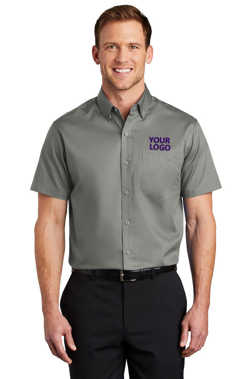Port Authority Ladies 3/4-Sleeve SuperPro Custom Twill Shirts, Monument Grey