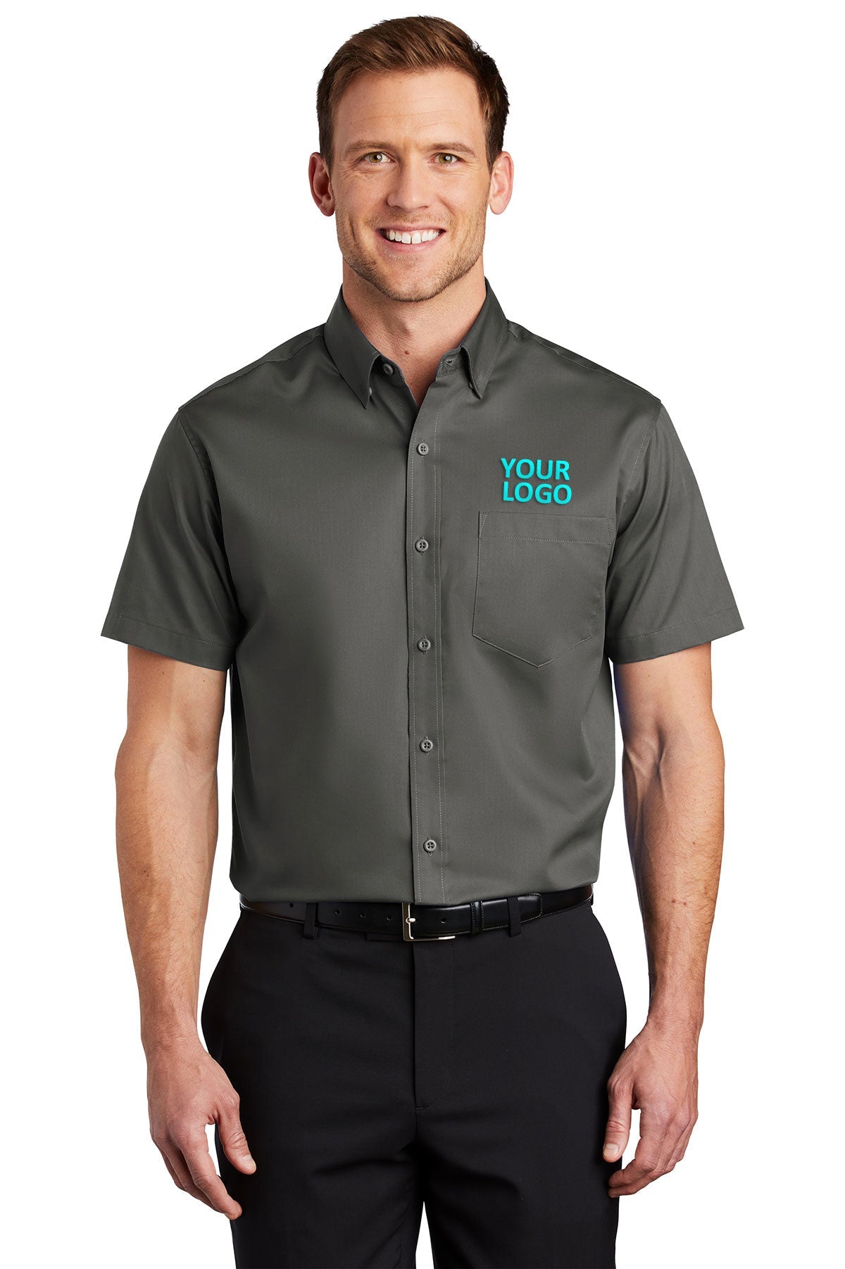Port Authority Sterling Grey S664 logo shirts