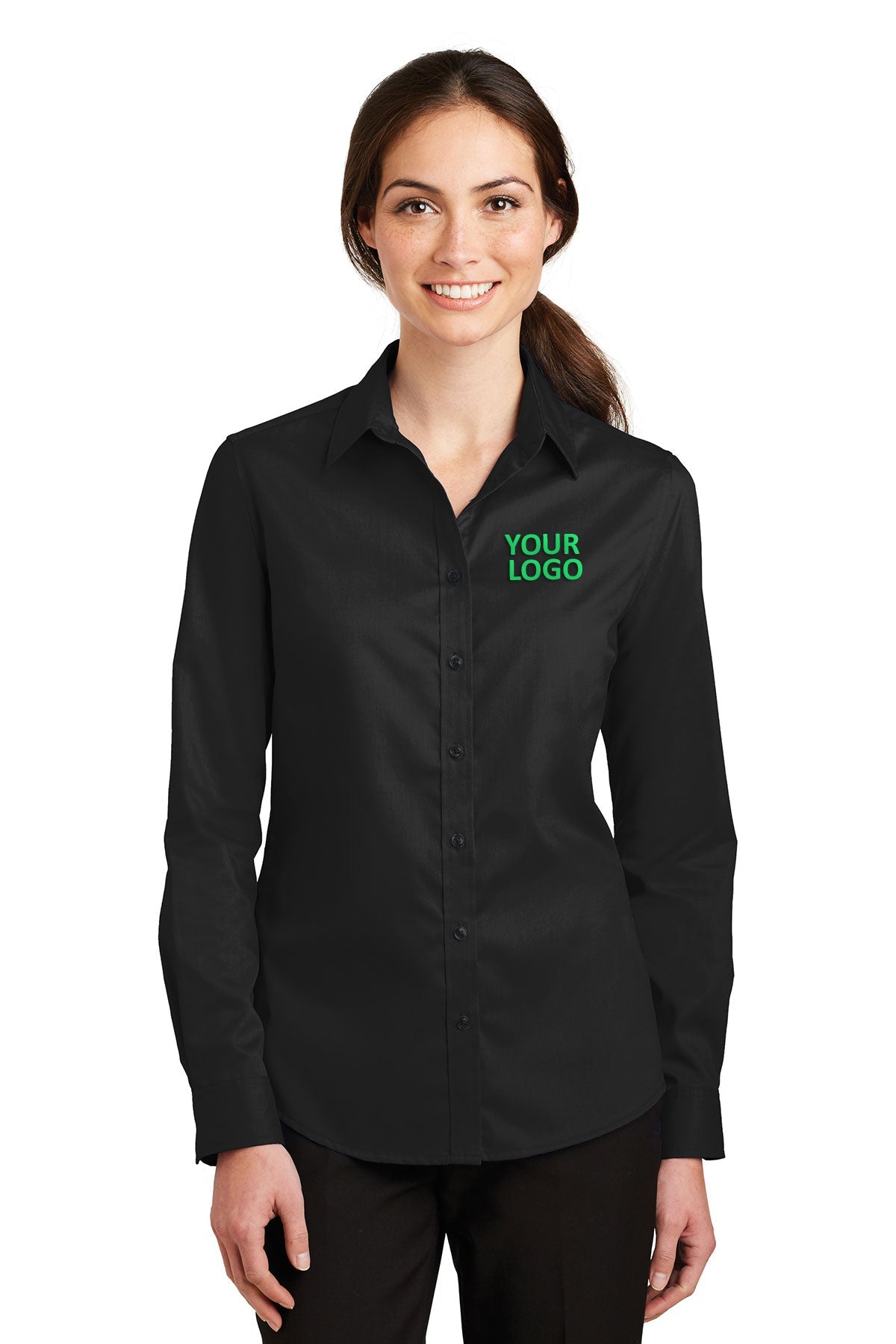 Port Authority Ladies SuperPro Custom Twill Shirts, Black