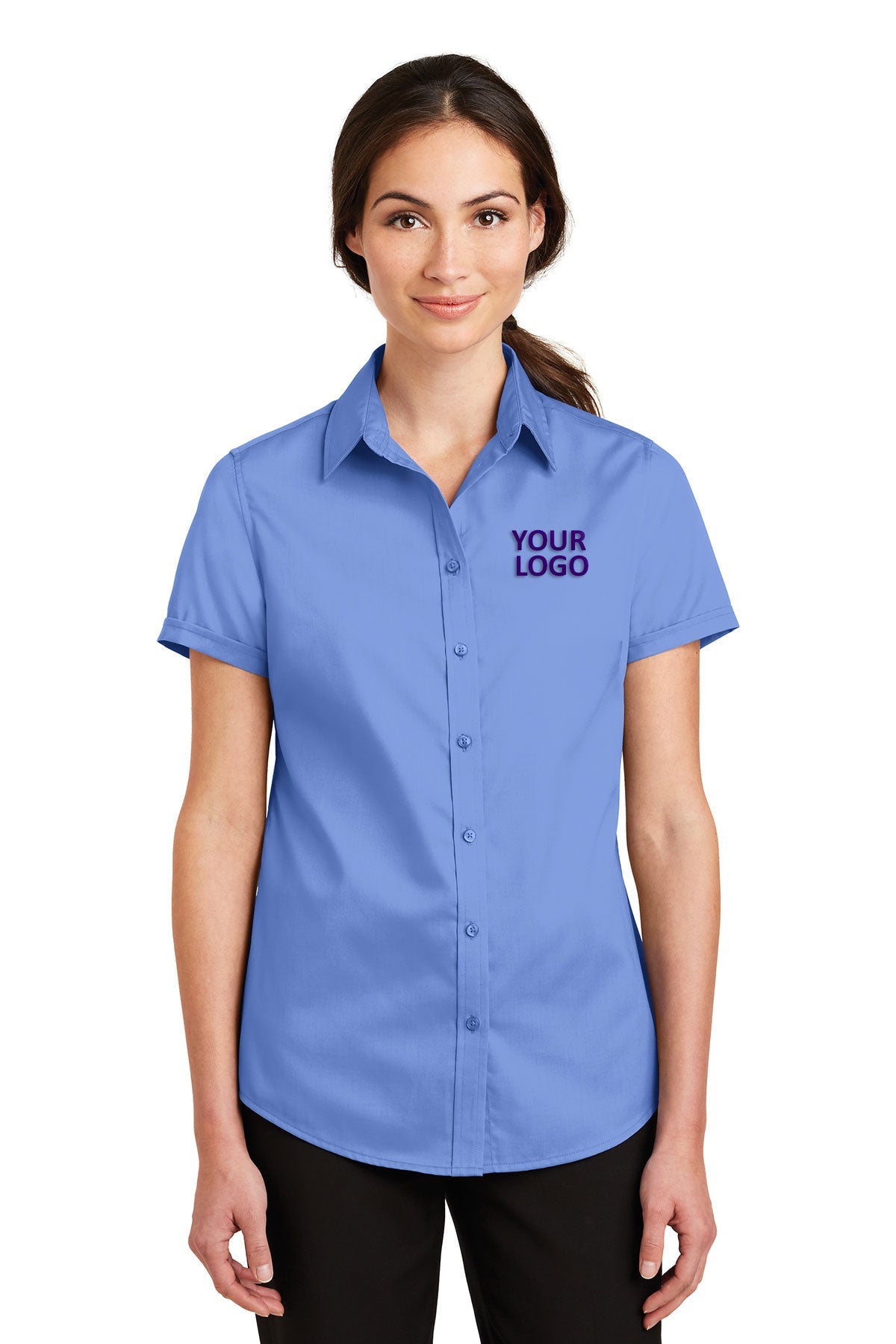 Port Authority Ladies Short Sleeve SuperPro Branded Twill Shirts, Ultramarine Blue