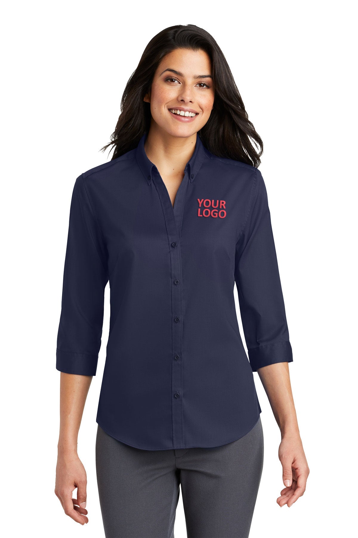 Port Authority Ladies 3/4-Sleeve SuperPro Branded Twill Shirts, True Navy [NARENCO]