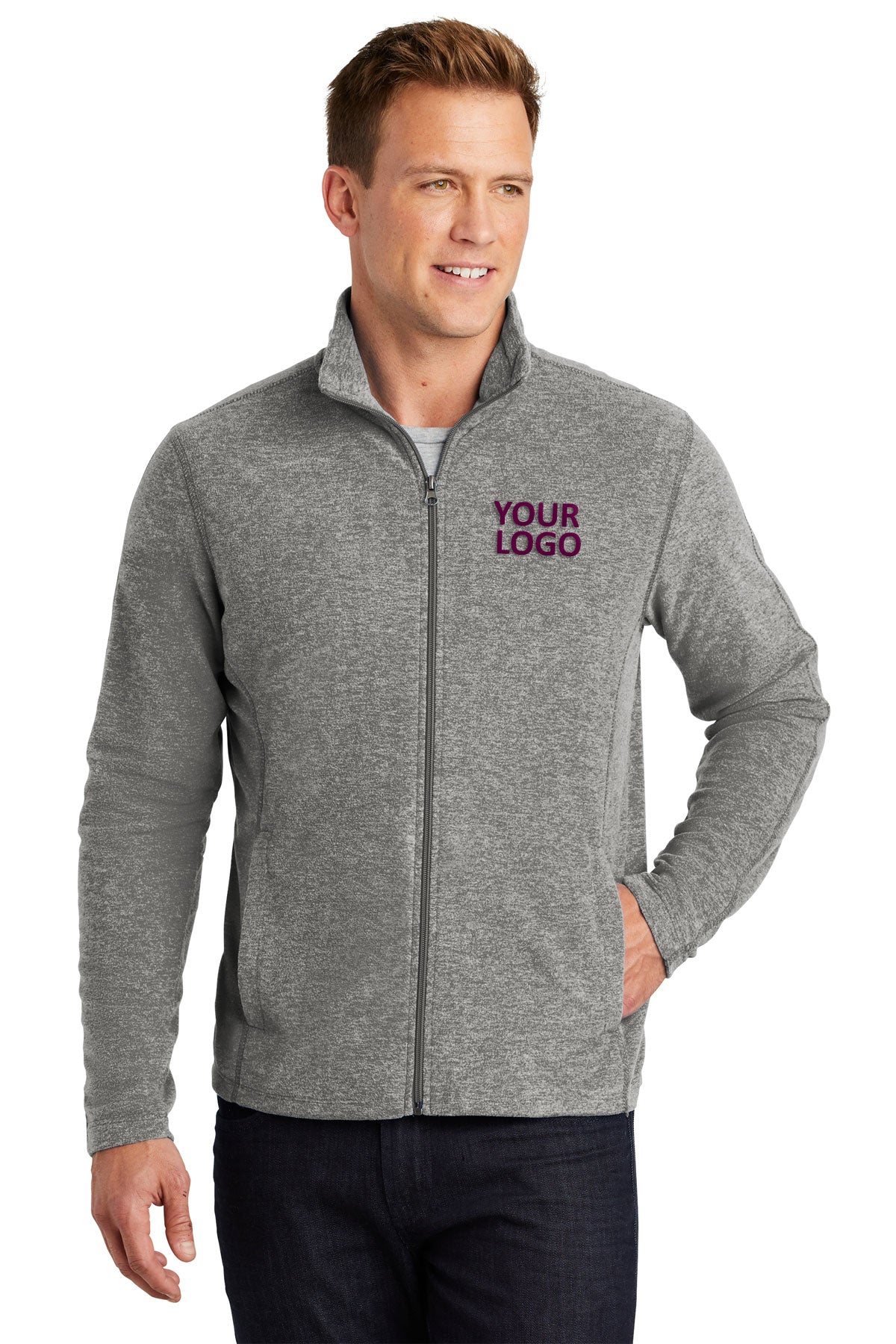 Port Authority Heather Microfleece Branded Full-Zip Jackets, Pearl Grey Heather [Adam Equipment]