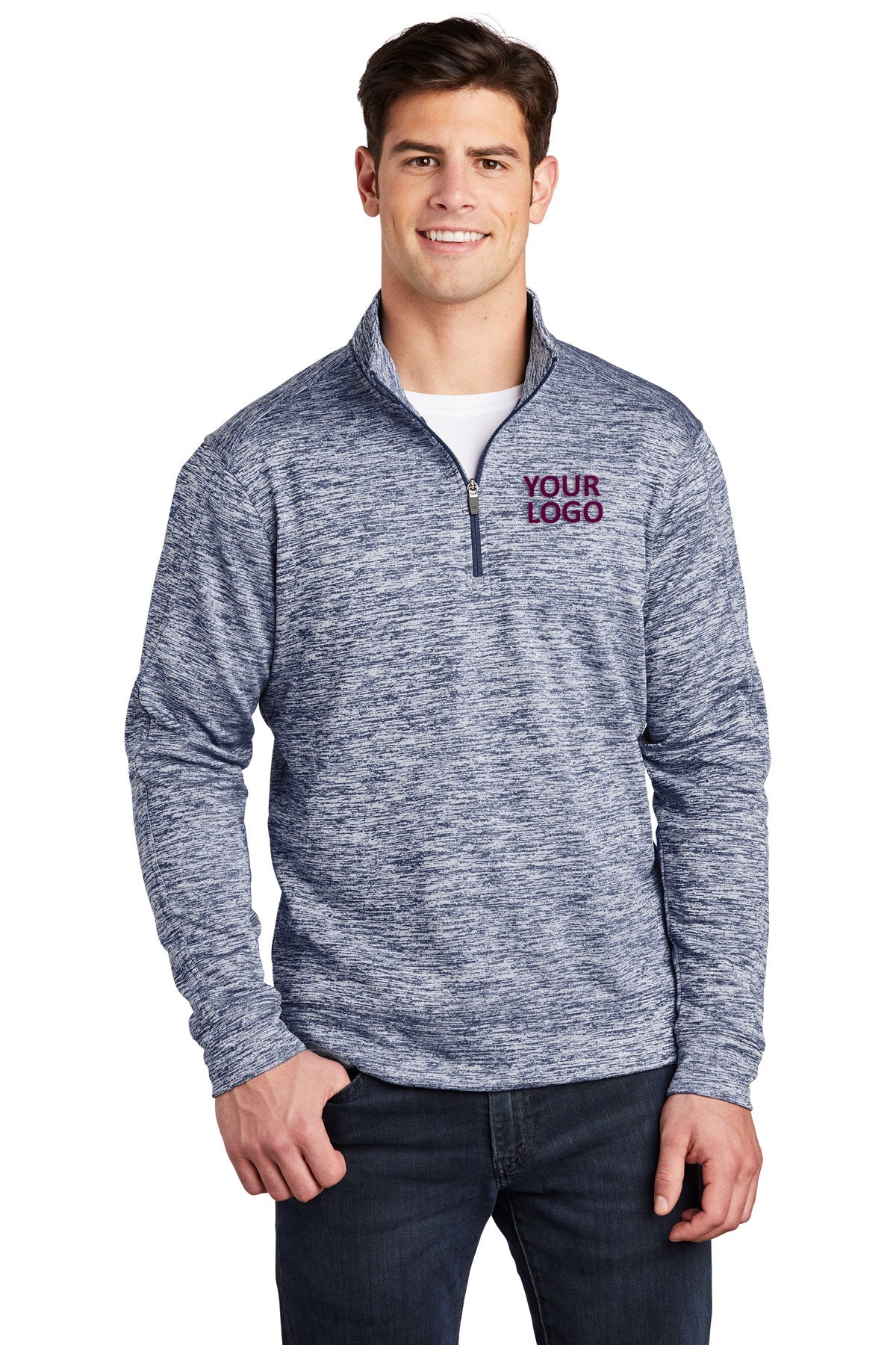 Sport-Tek PosiCharge Electric Heather Fleece Branded 1/4-Zip Pullovers, True Navy Electric