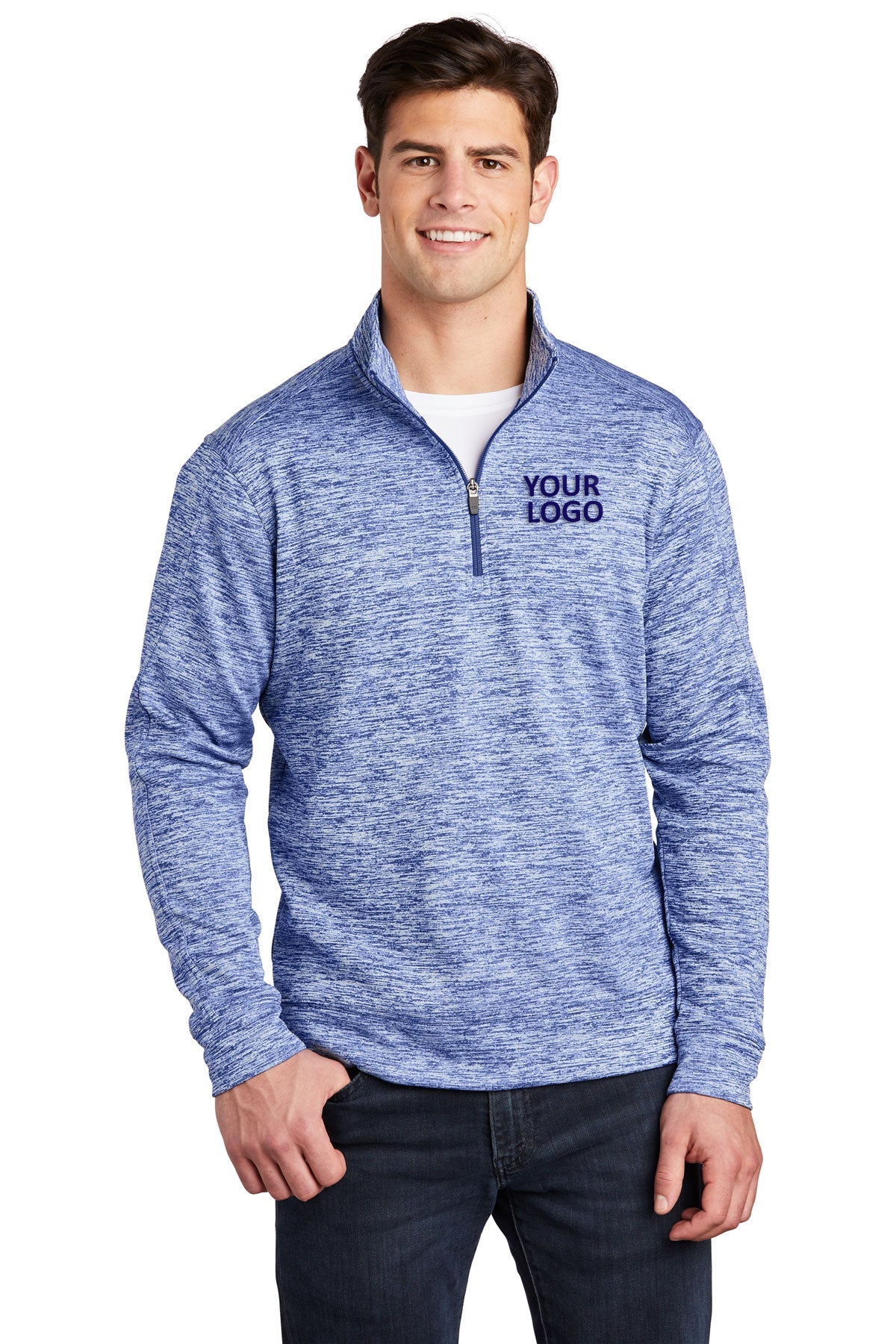 Sport-Tek PosiCharge Electric Heather Fleece Branded 1/4-Zip Pullovers, True Royal Electric