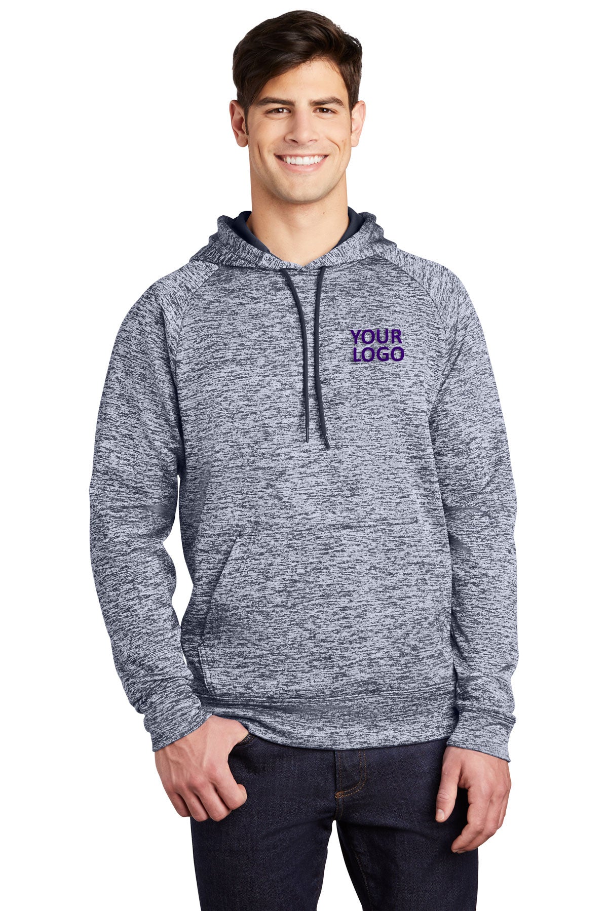 Sport-Tek PosiCharge Electric Heather Customized Fleece Hooded Pullovers, True Navy Electric