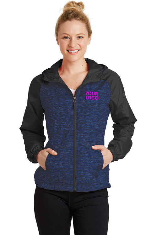 Sport-Tek Heather Colorblock Custom Raglan Hooded Wind Jackets, True Royal Heather/ Black